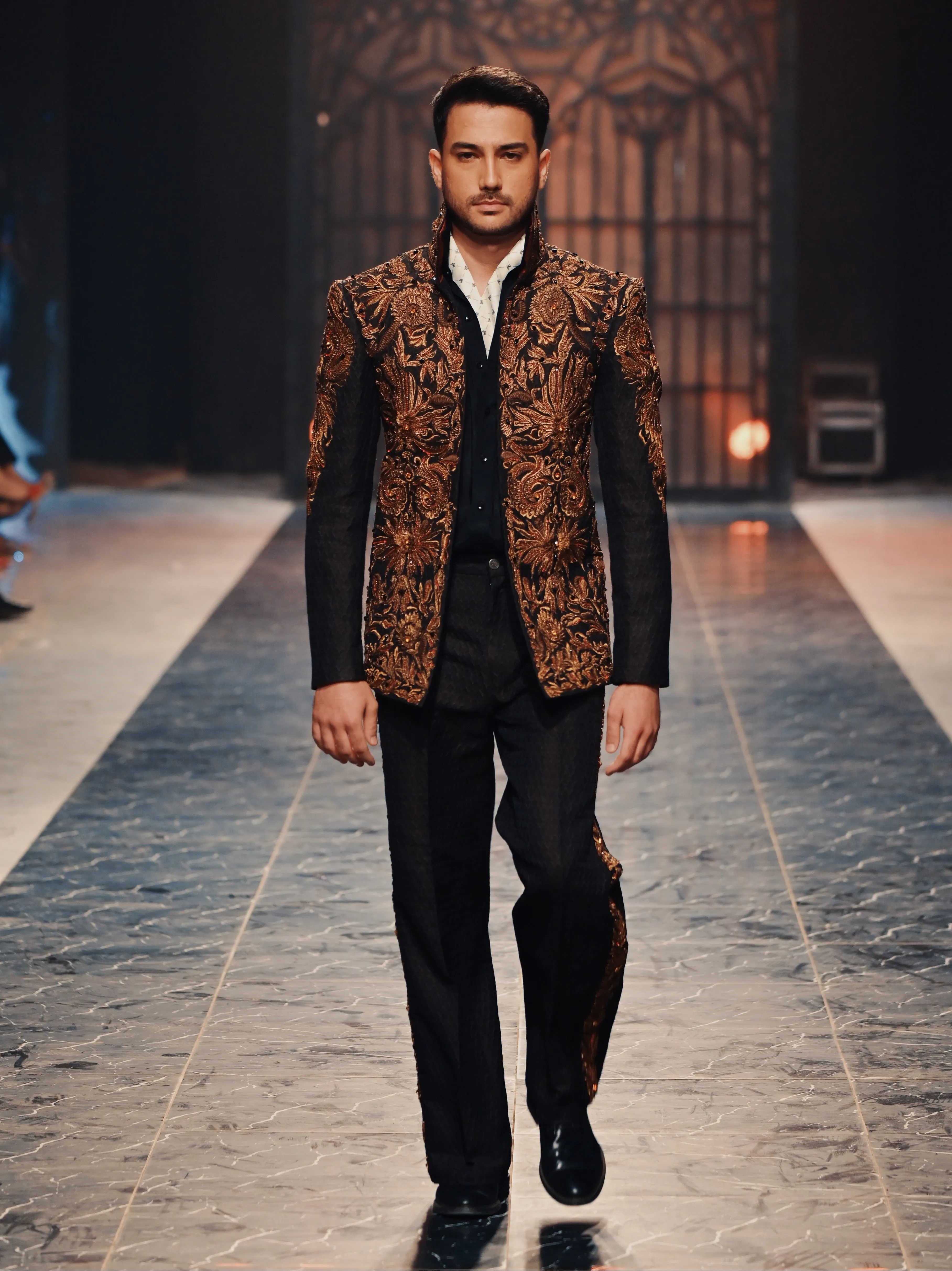 Deep Brown Hand Embroidered Jacket with Embroidered Pants