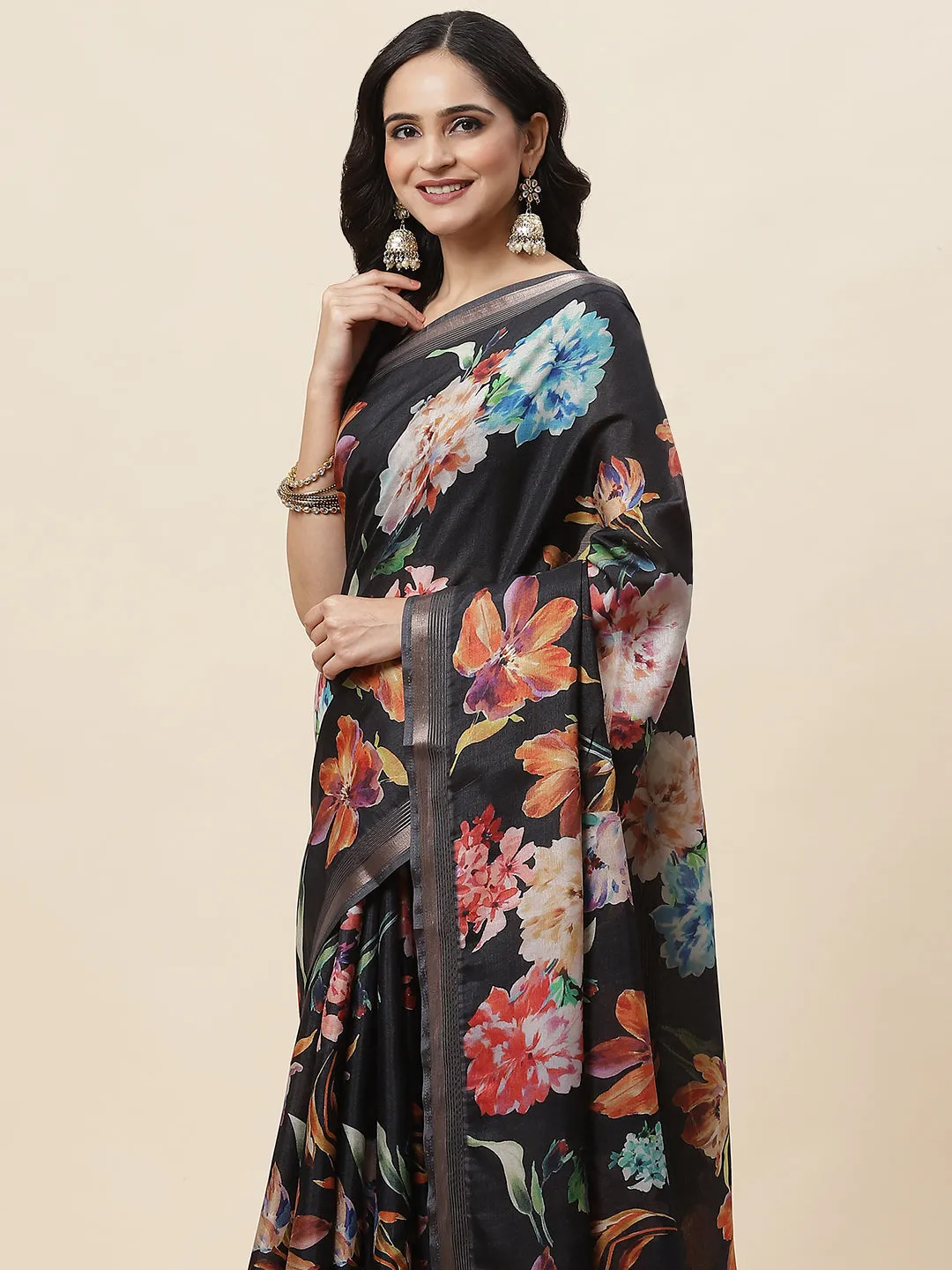 Digital Floral Printed Art Handloom Saree