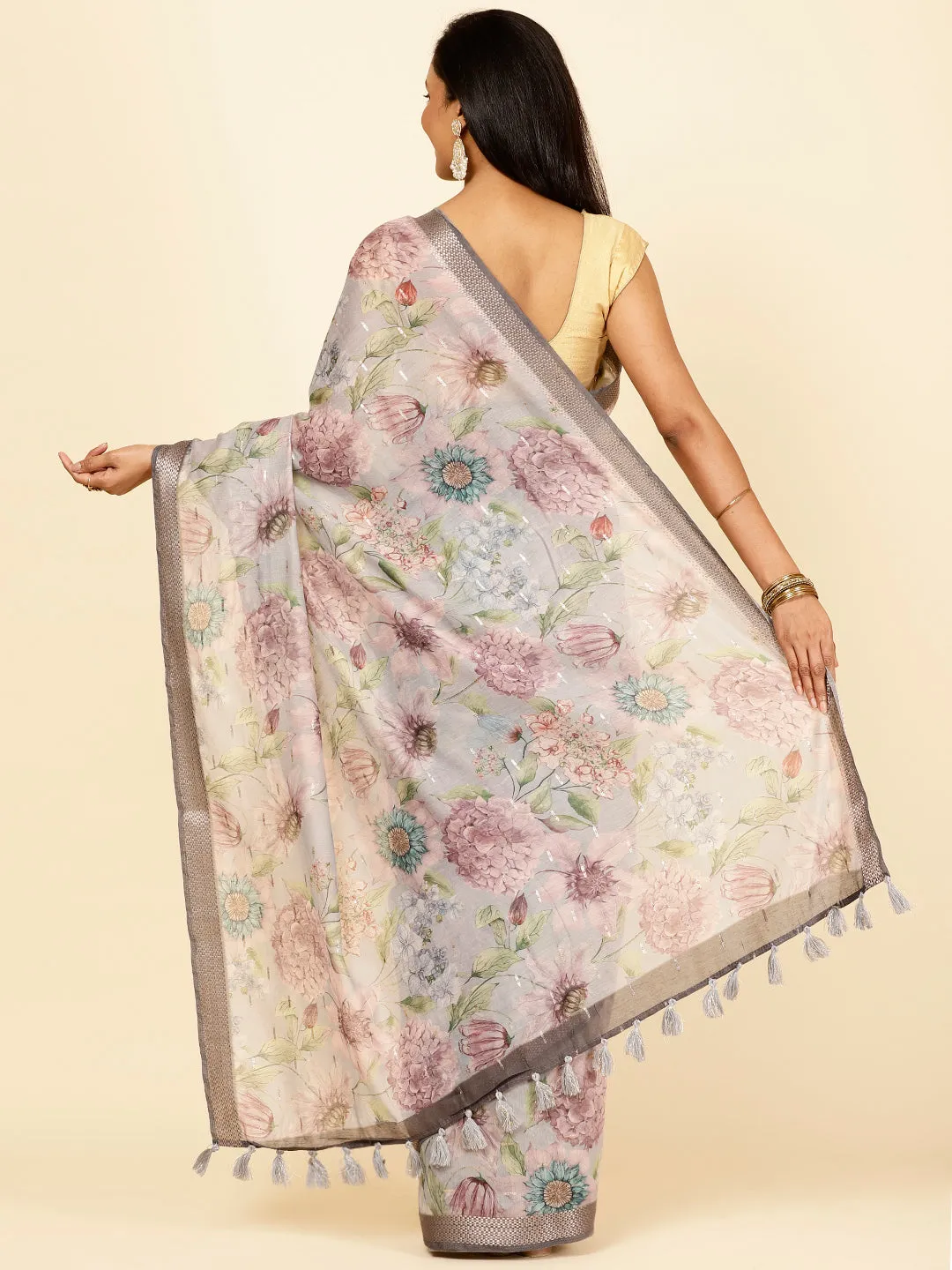 Digital Floral Printed Cotton Saree