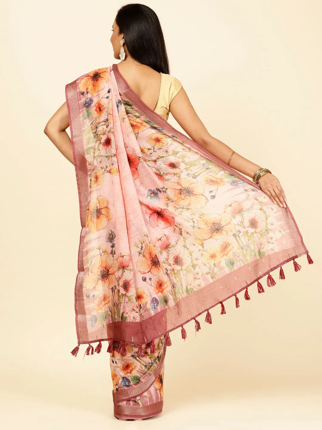 Digital Floral Printed Cotton Saree