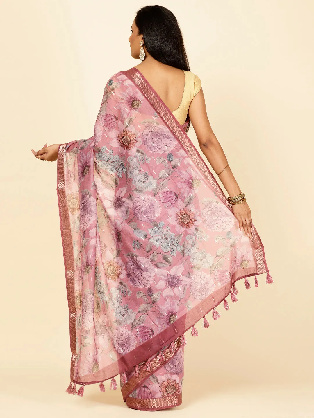 Digital Floral Printed Cotton Saree