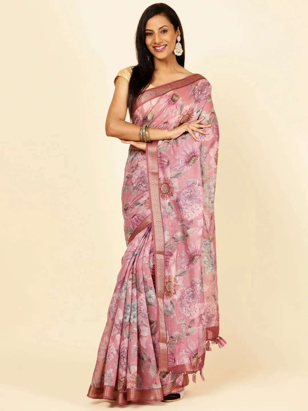 Digital Floral Printed Cotton Saree