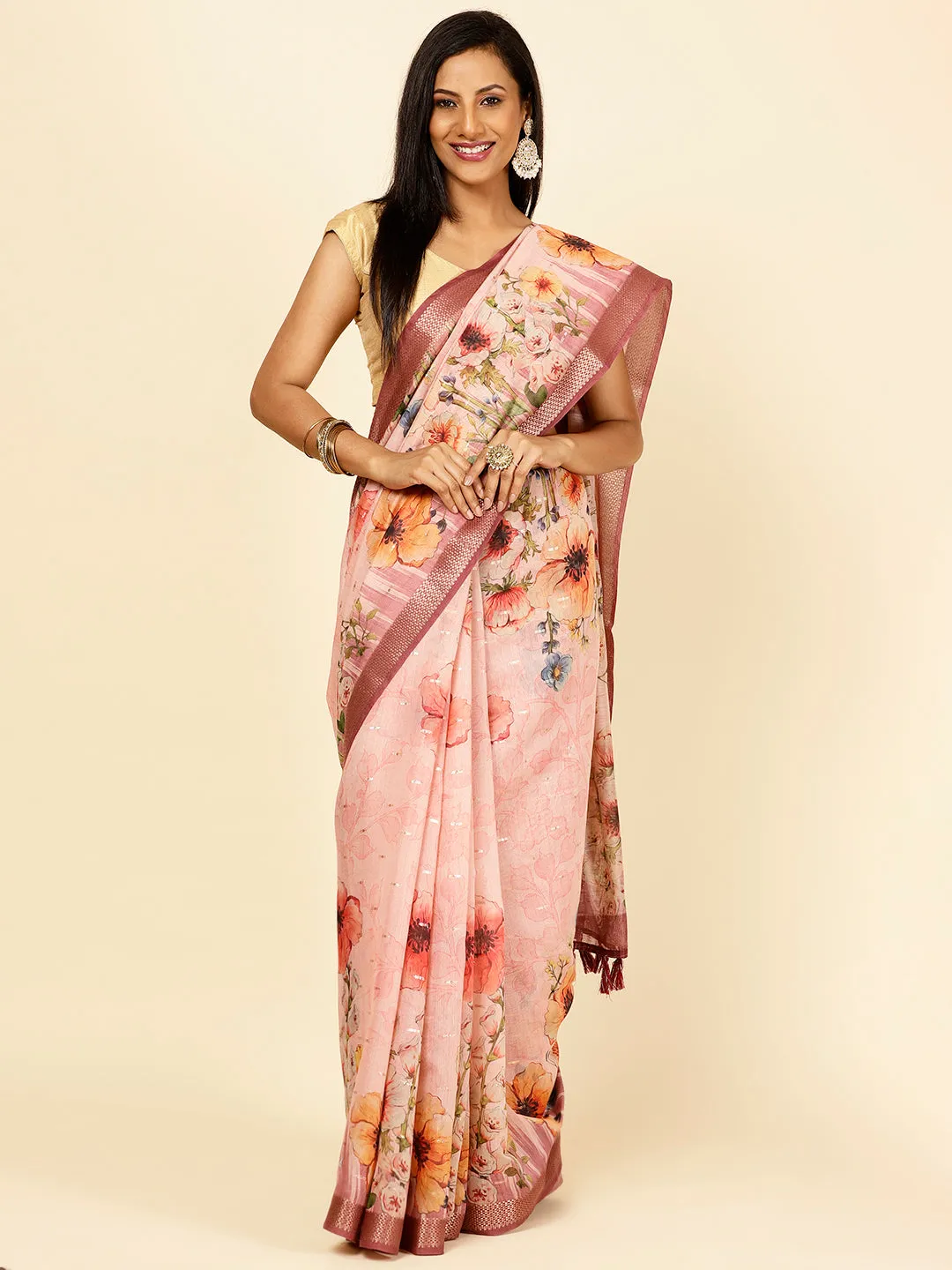 Digital Floral Printed Cotton Saree