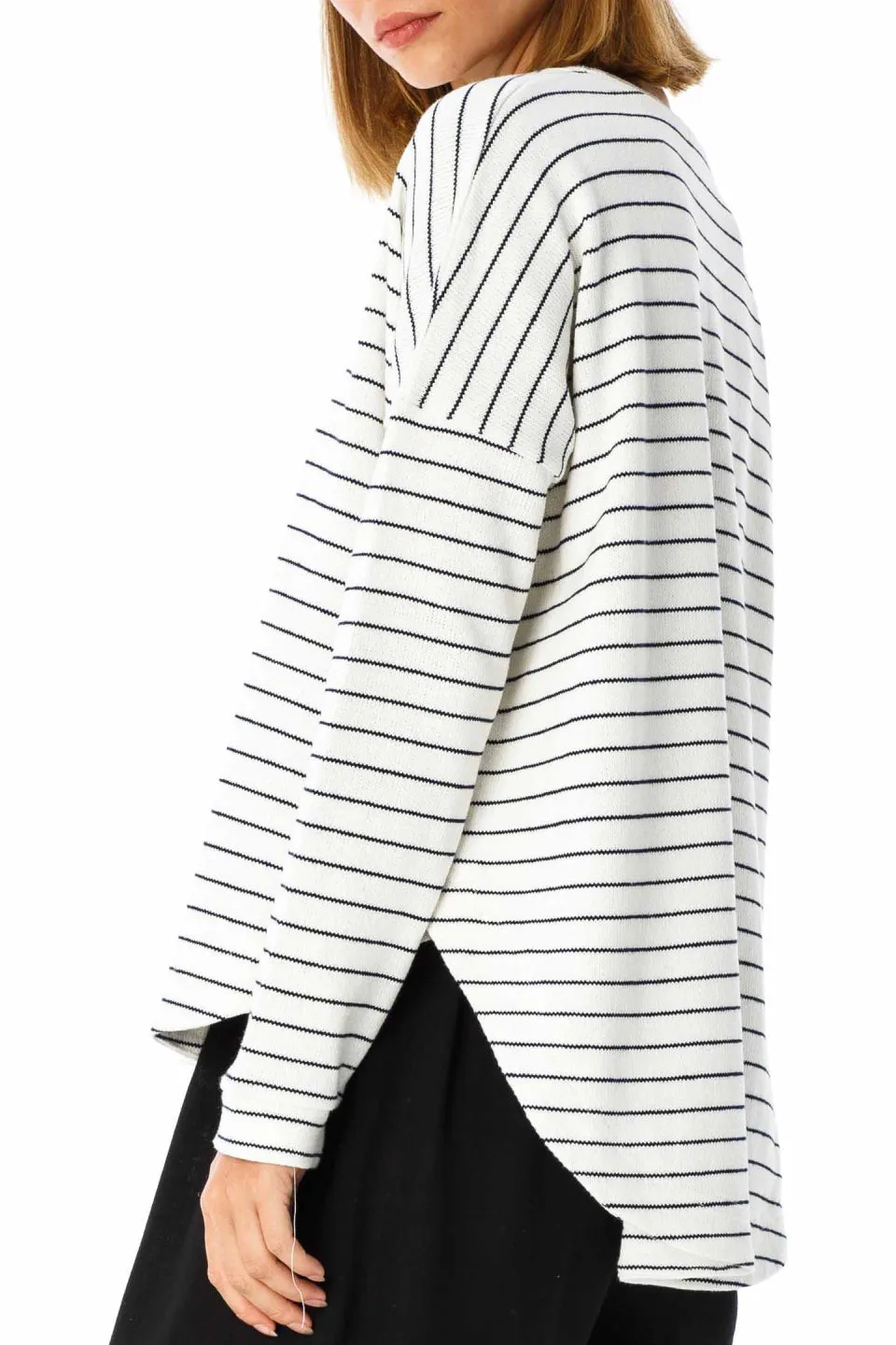 Draw The Line LS White Stripe Relaxed Top