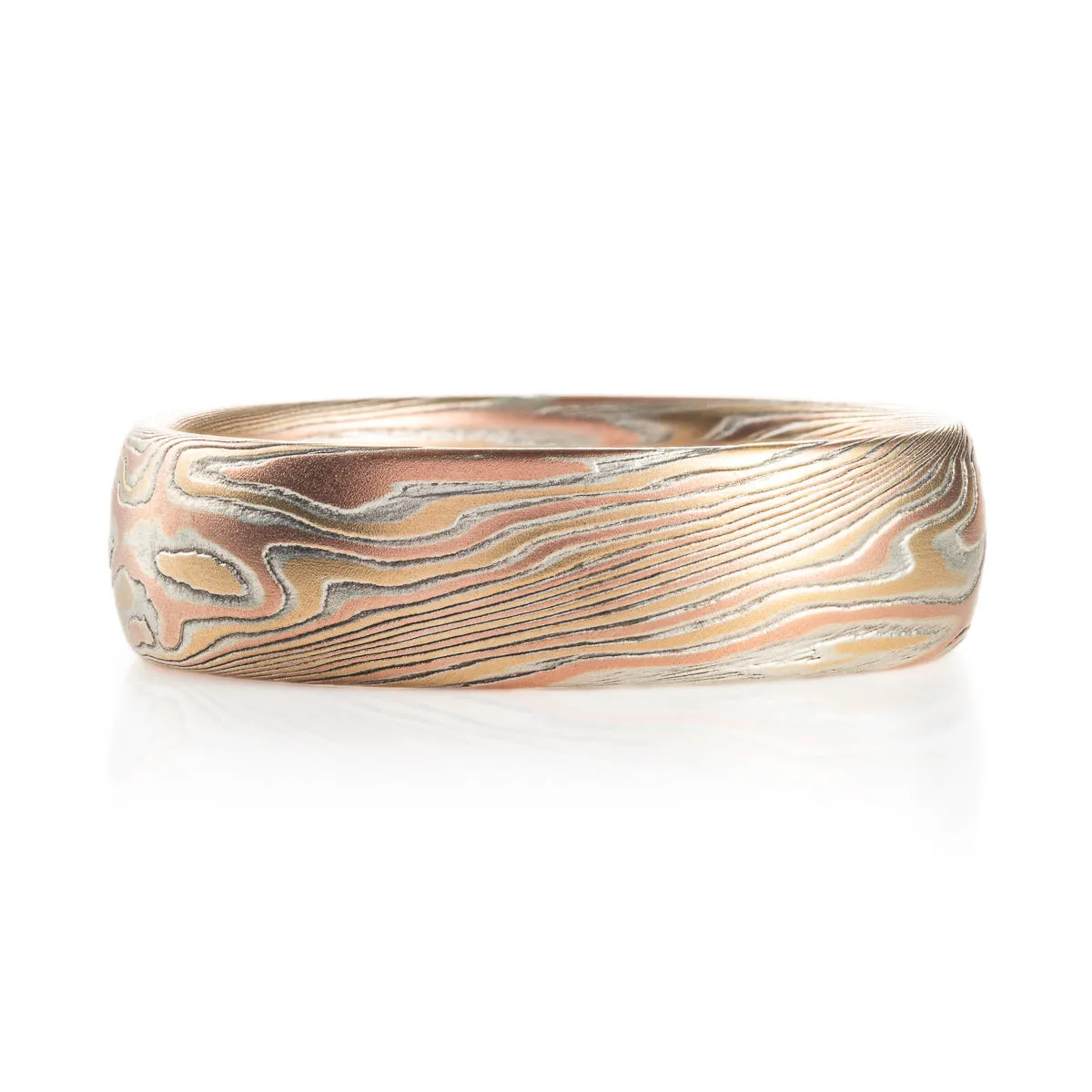 Elegant Mokume Ring in Twist Pattern and Fire Palette