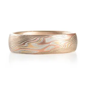 Elegant Mokume Ring in Twist Pattern and Fire Palette