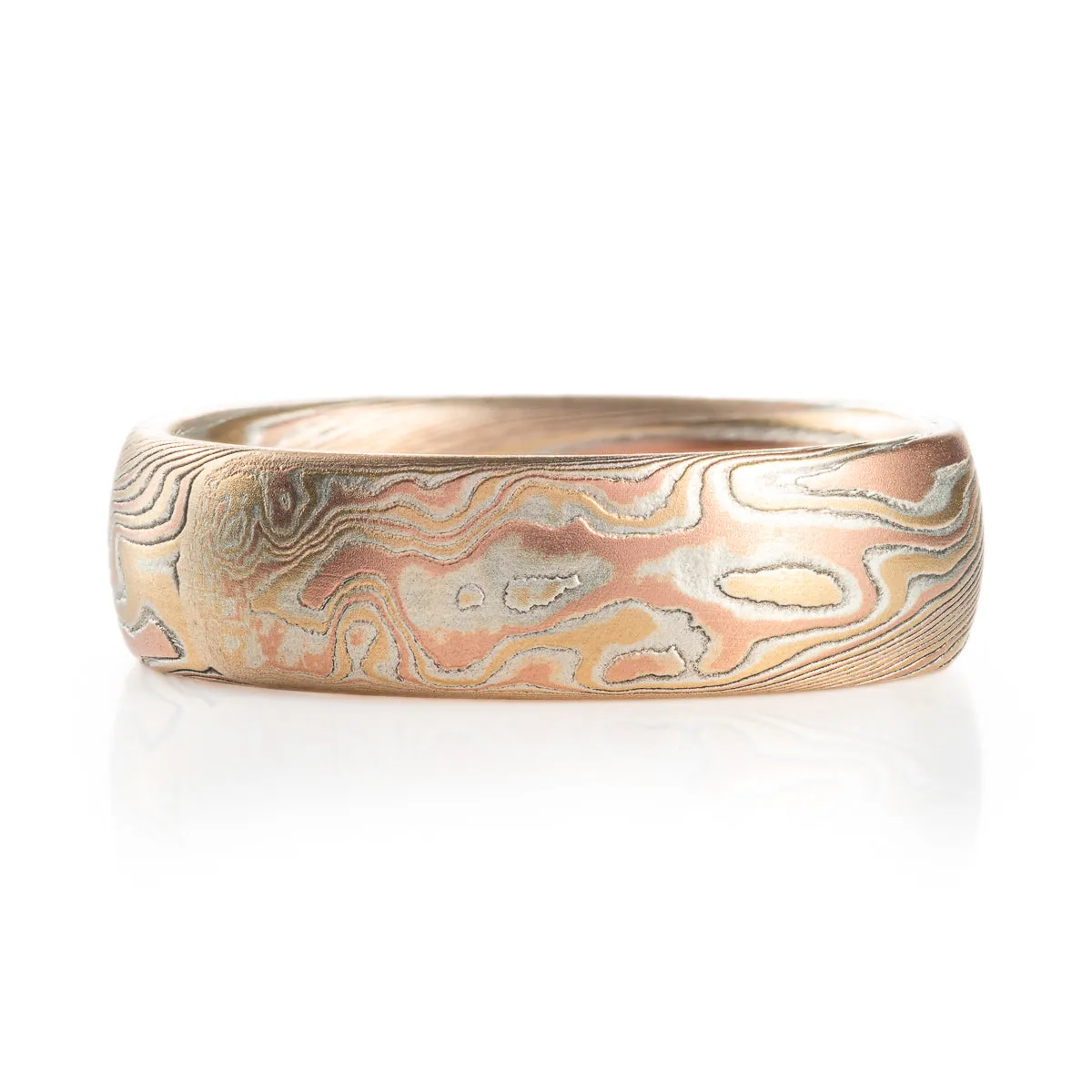 Elegant Mokume Ring in Twist Pattern and Fire Palette