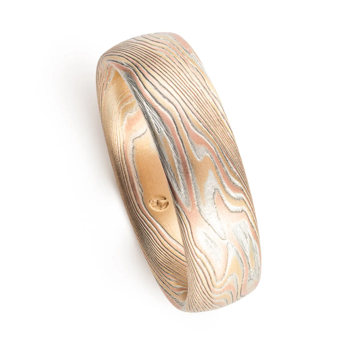 Elegant Mokume Ring in Twist Pattern and Fire Palette