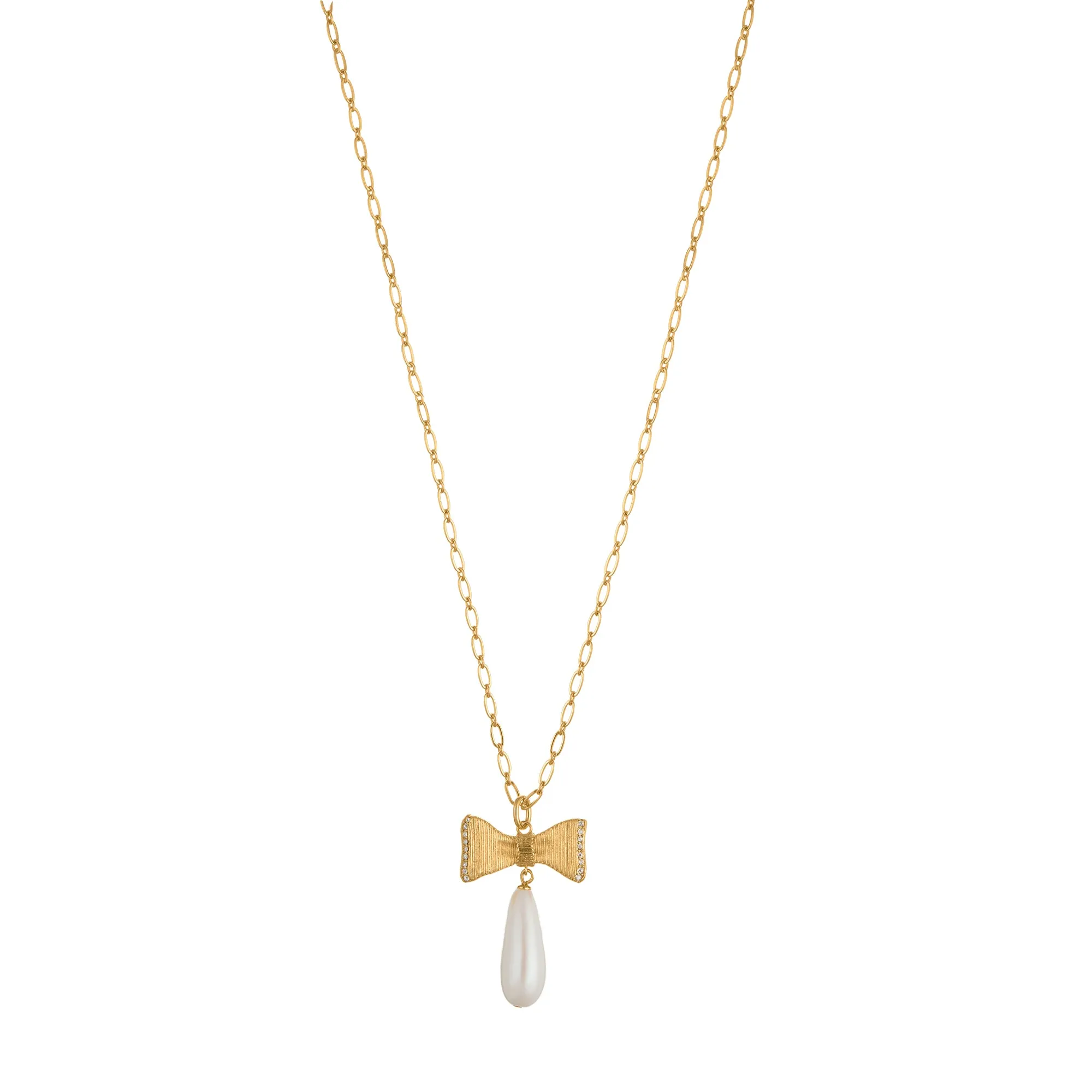 Embellished Bow Pearl Necklace