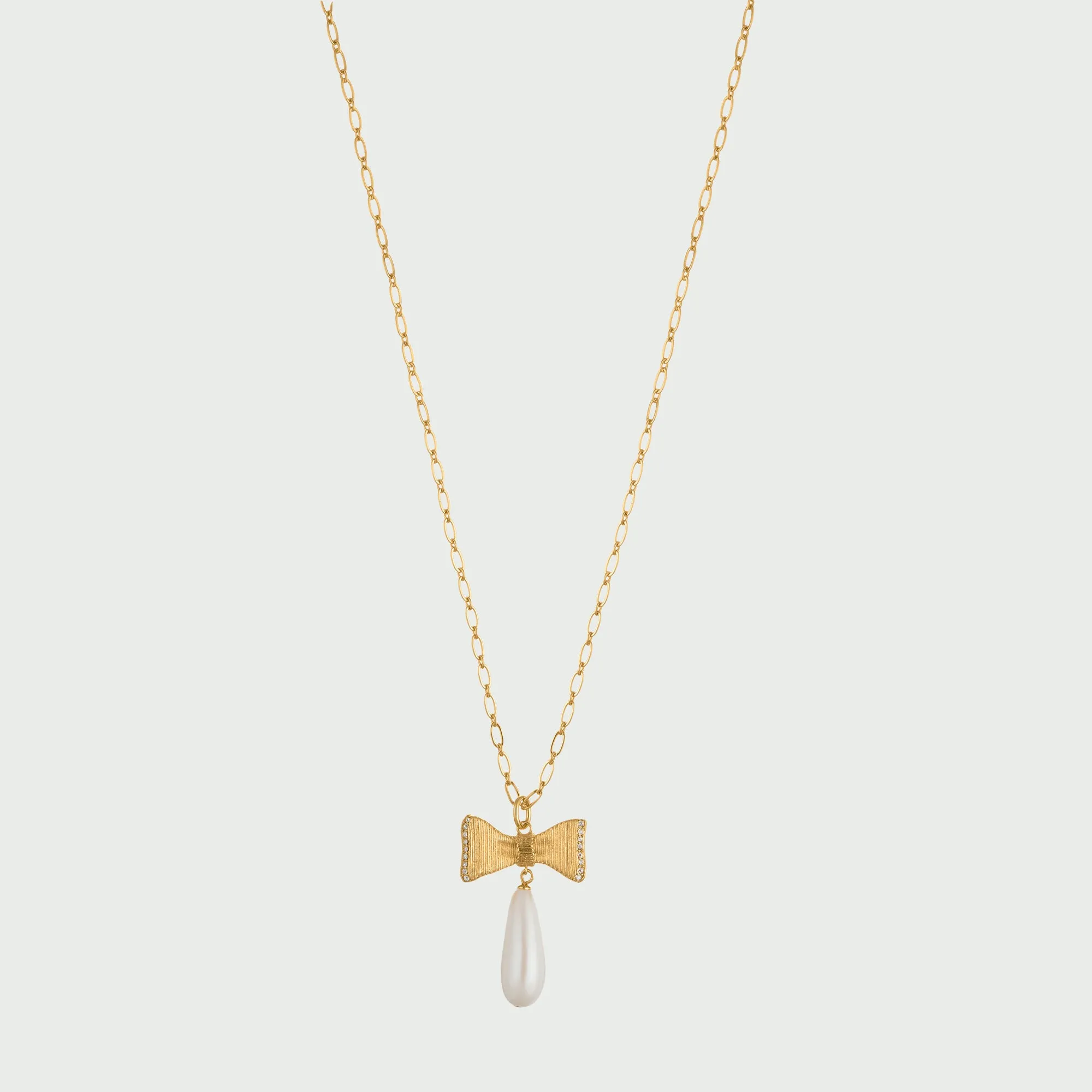 Embellished Bow Pearl Necklace