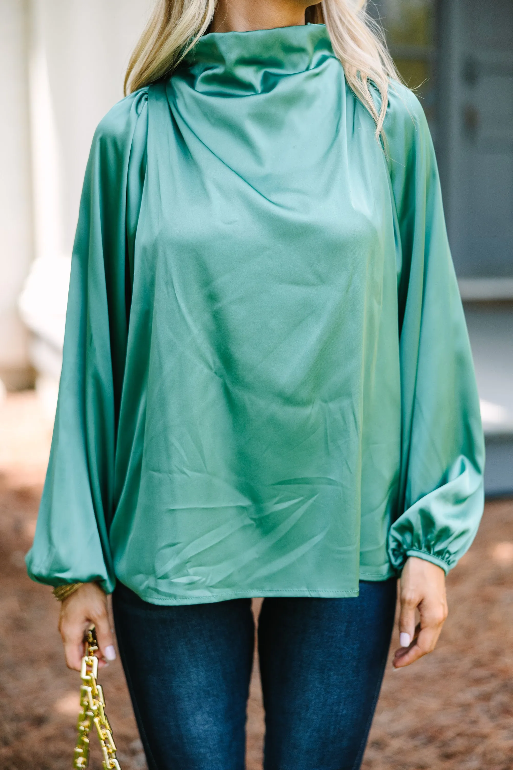 Embrace The Joy Dark Sage Satin Blouse