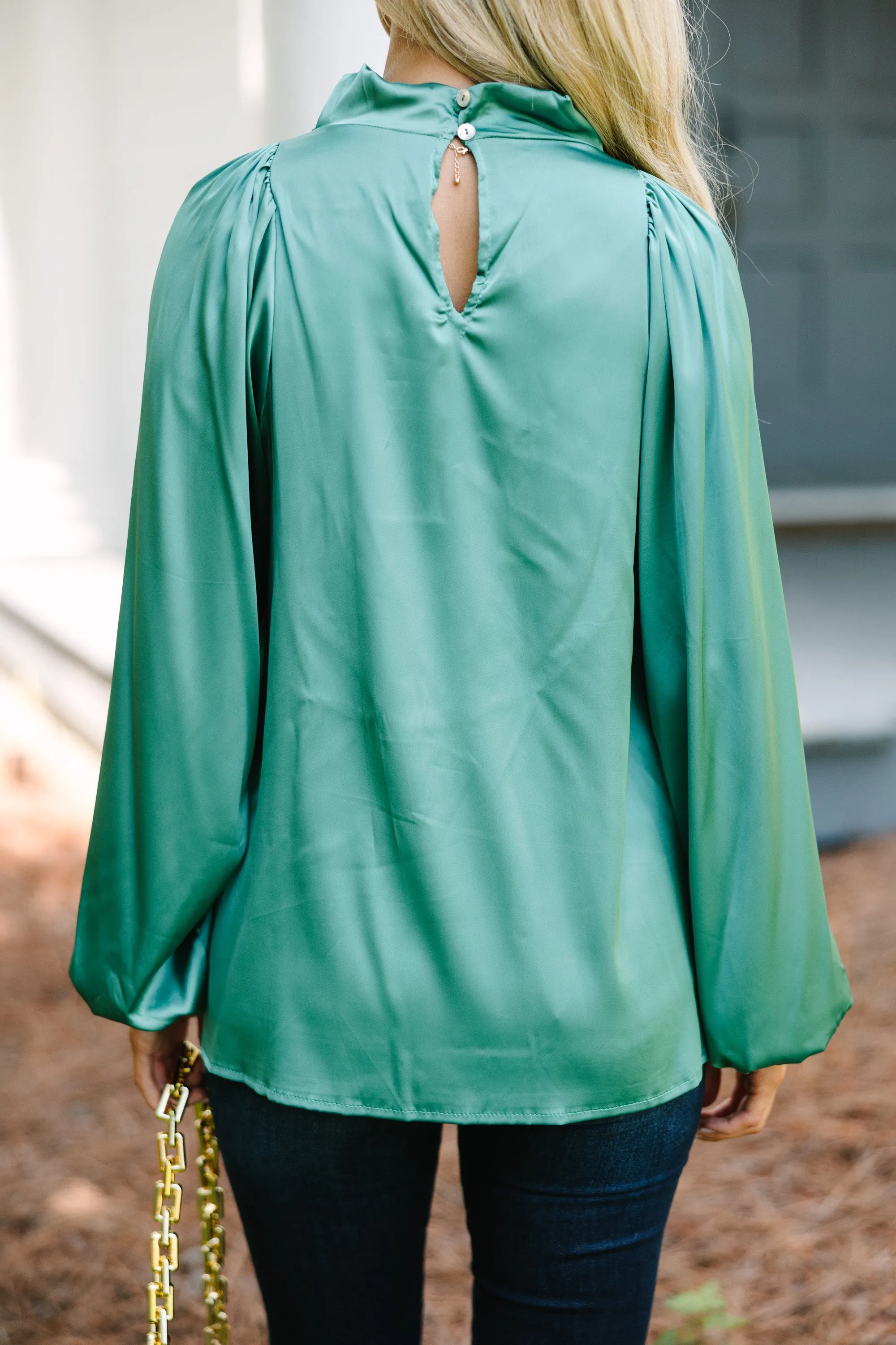 Embrace The Joy Dark Sage Satin Blouse