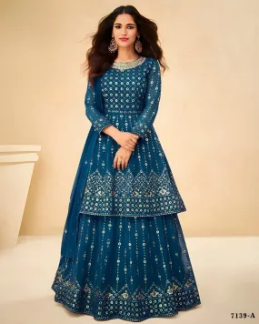 Embroidered Georgette Suits Teal