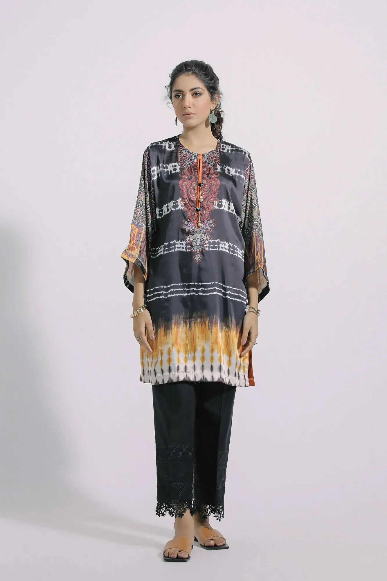 Ethnic Black Printed Silk Shirt