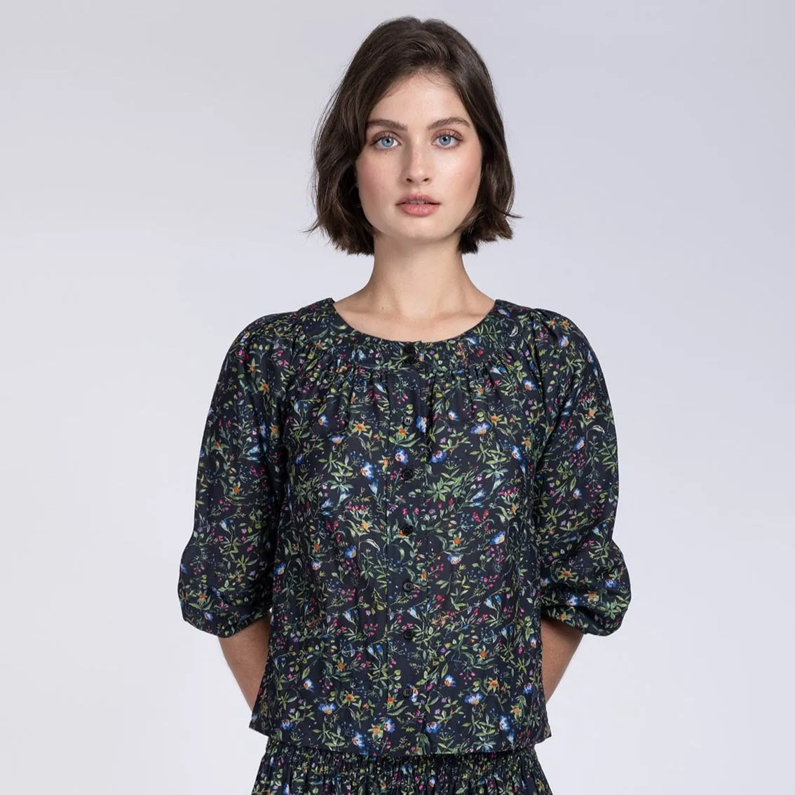 Eve botanical cotton print silk shirt