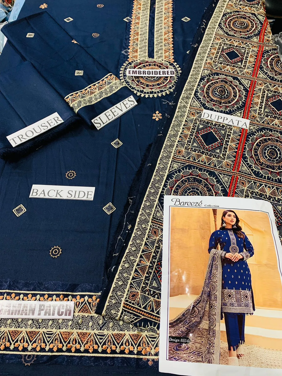 FCC-189 Blue Embroidered Karandi Three Piece Winter Collection