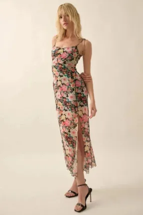 Floral Time Black Mesh Maxi Dress