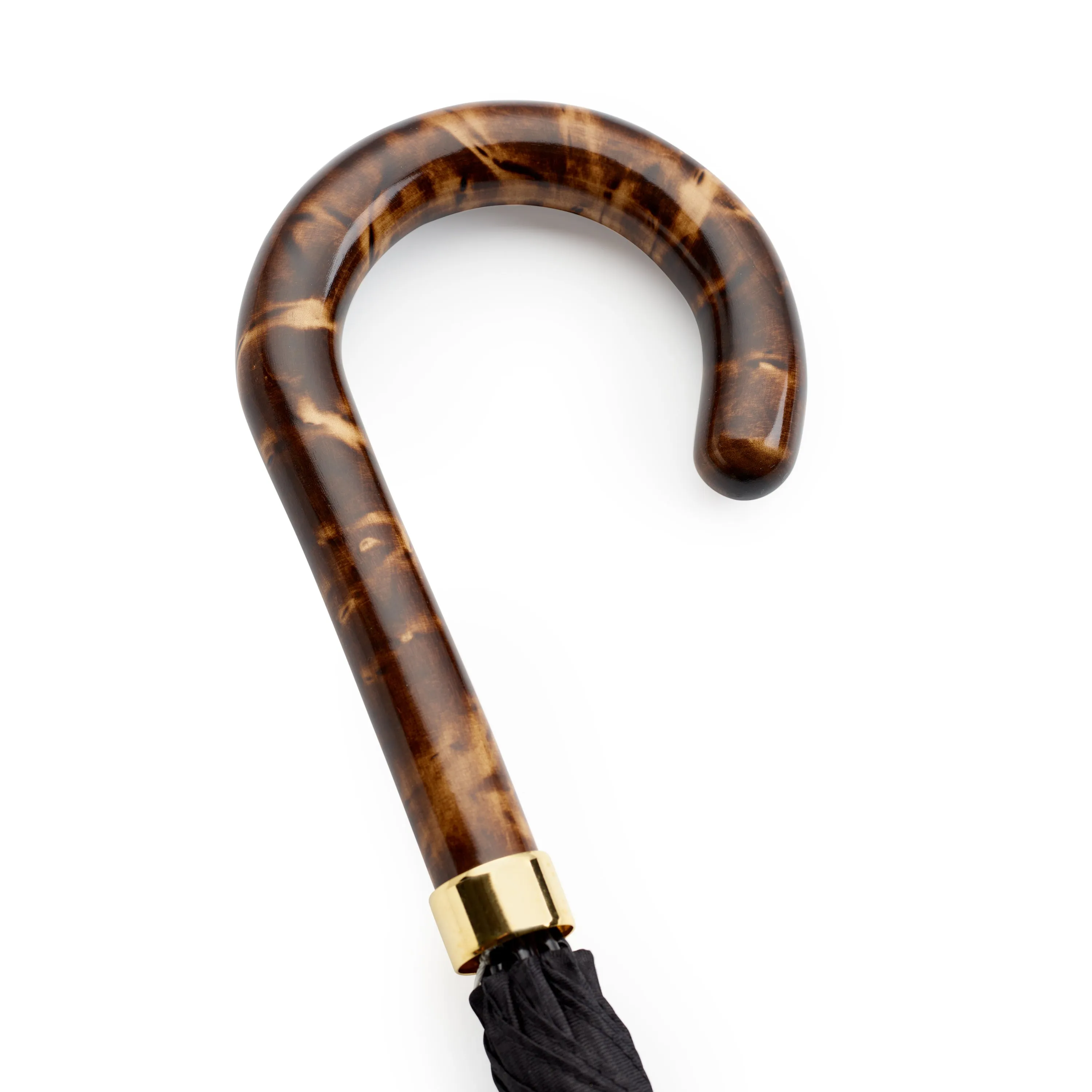 Fox Umbrellas Brindle Maple Gloss Handle Black Herringbone Umbrella