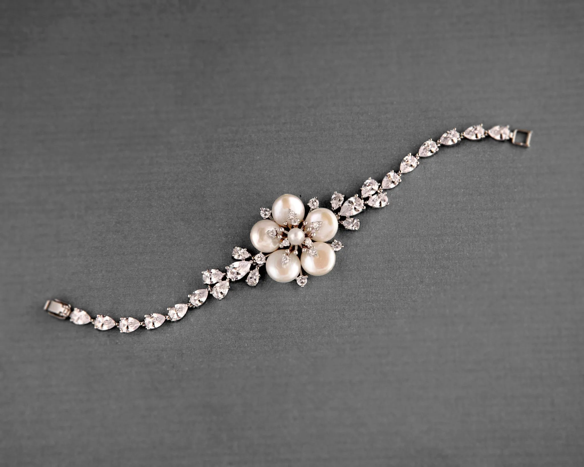 Freshwater Pearl Flower and CZ Bracelet