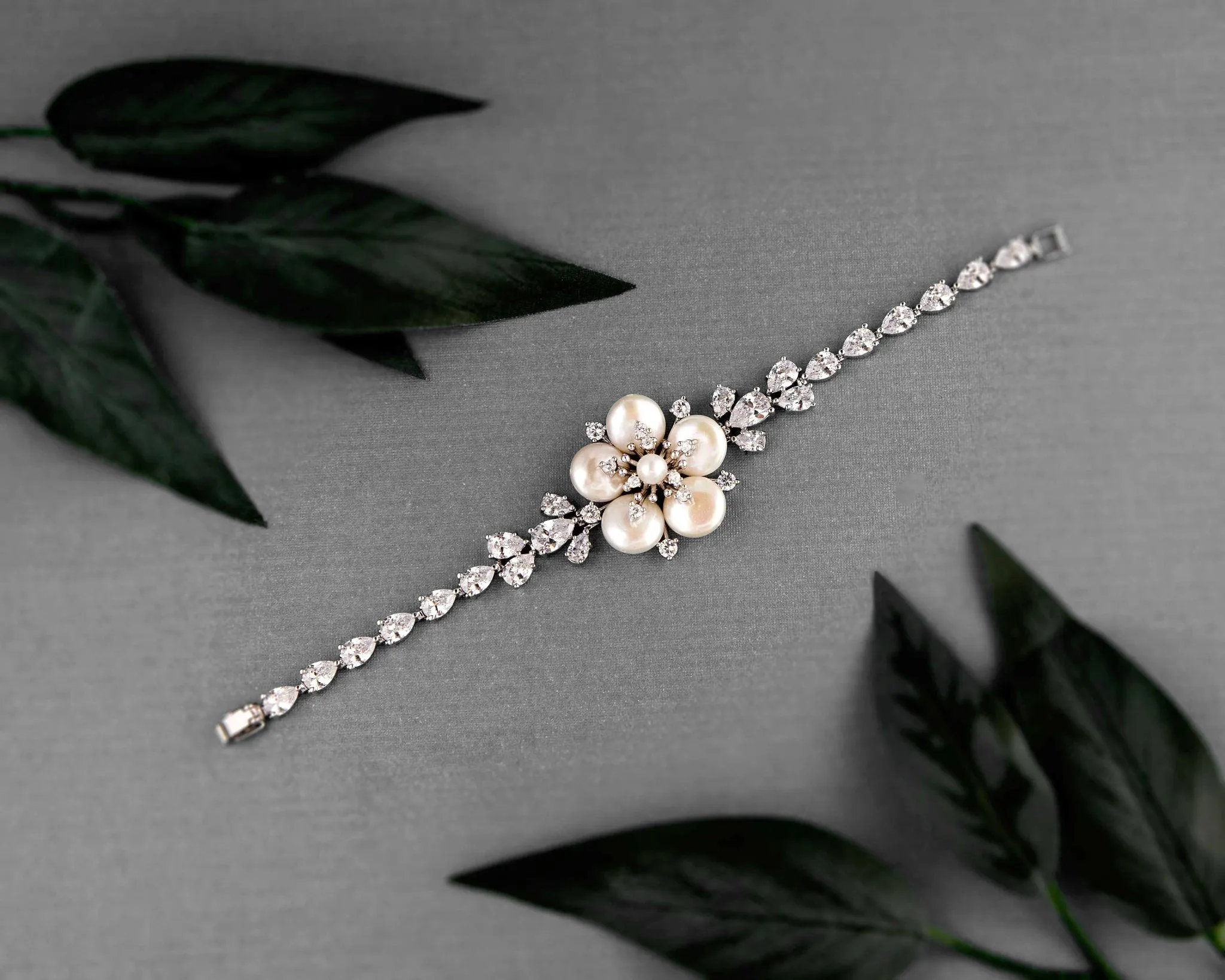 Freshwater Pearl Flower and CZ Bracelet