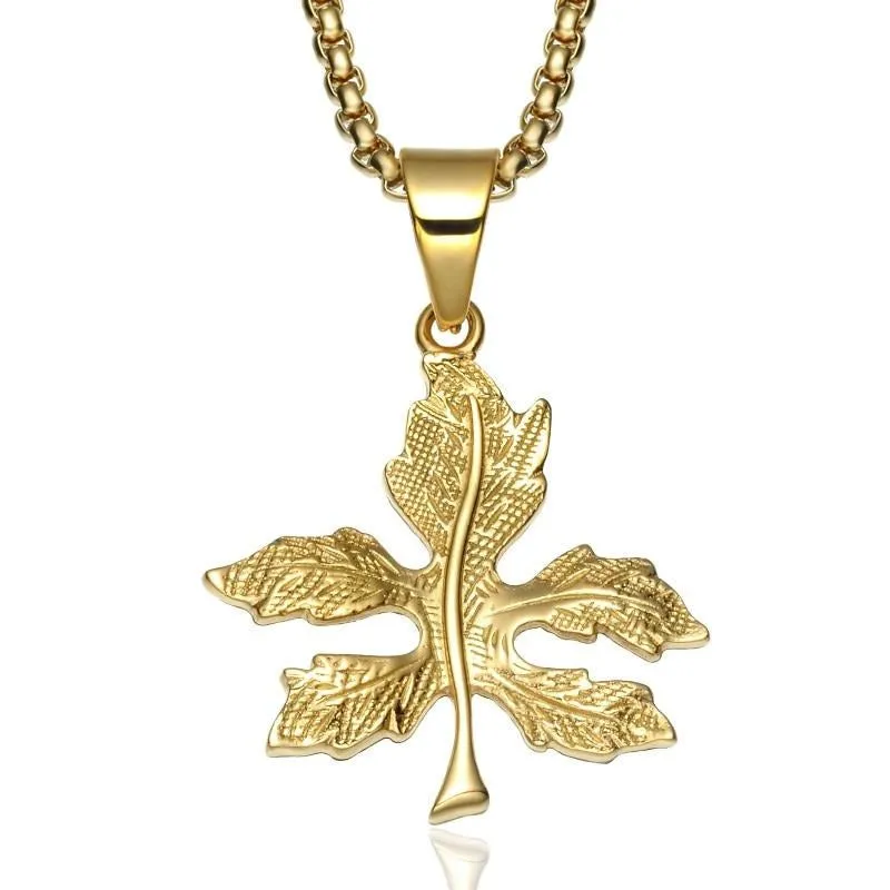 Gold-Plated Cannabis Maple Leaf Bling Stainless Steel Hip-hop Pendant Necklace