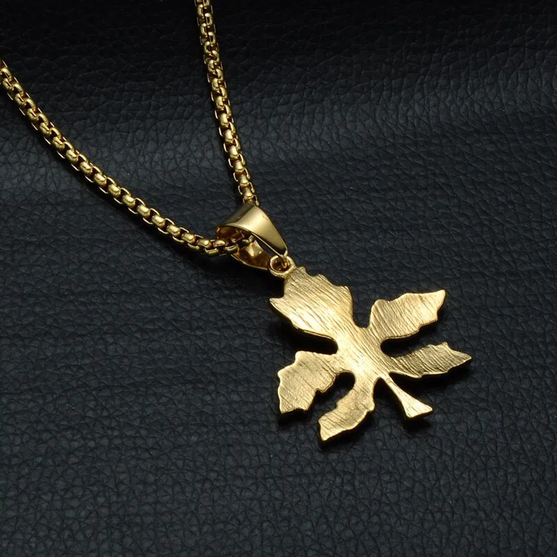 Gold-Plated Cannabis Maple Leaf Bling Stainless Steel Hip-hop Pendant Necklace