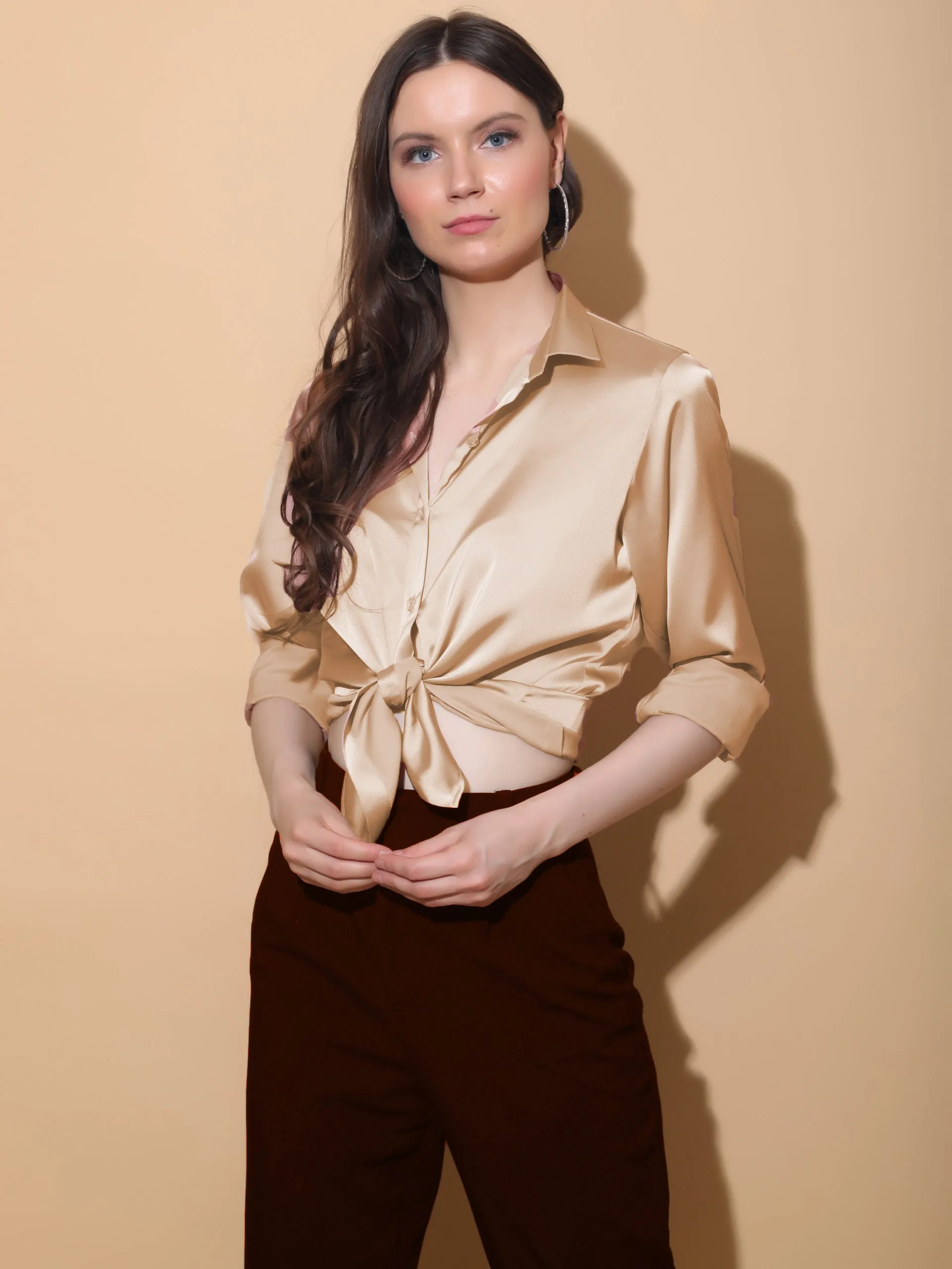 Golden Beige Satin Shirt