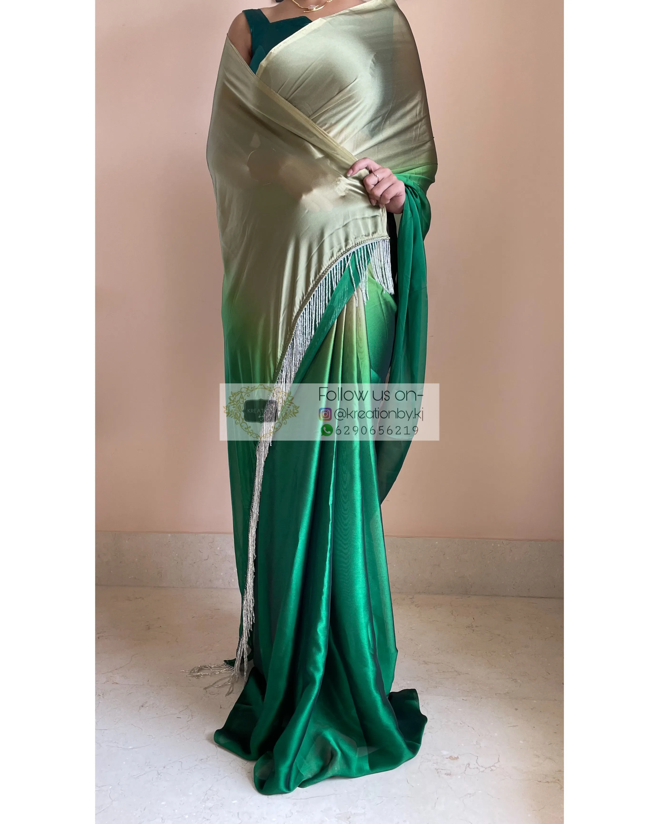 Green Mimosa Ombré Georgette Saree with Handmade Tassels on Pallu