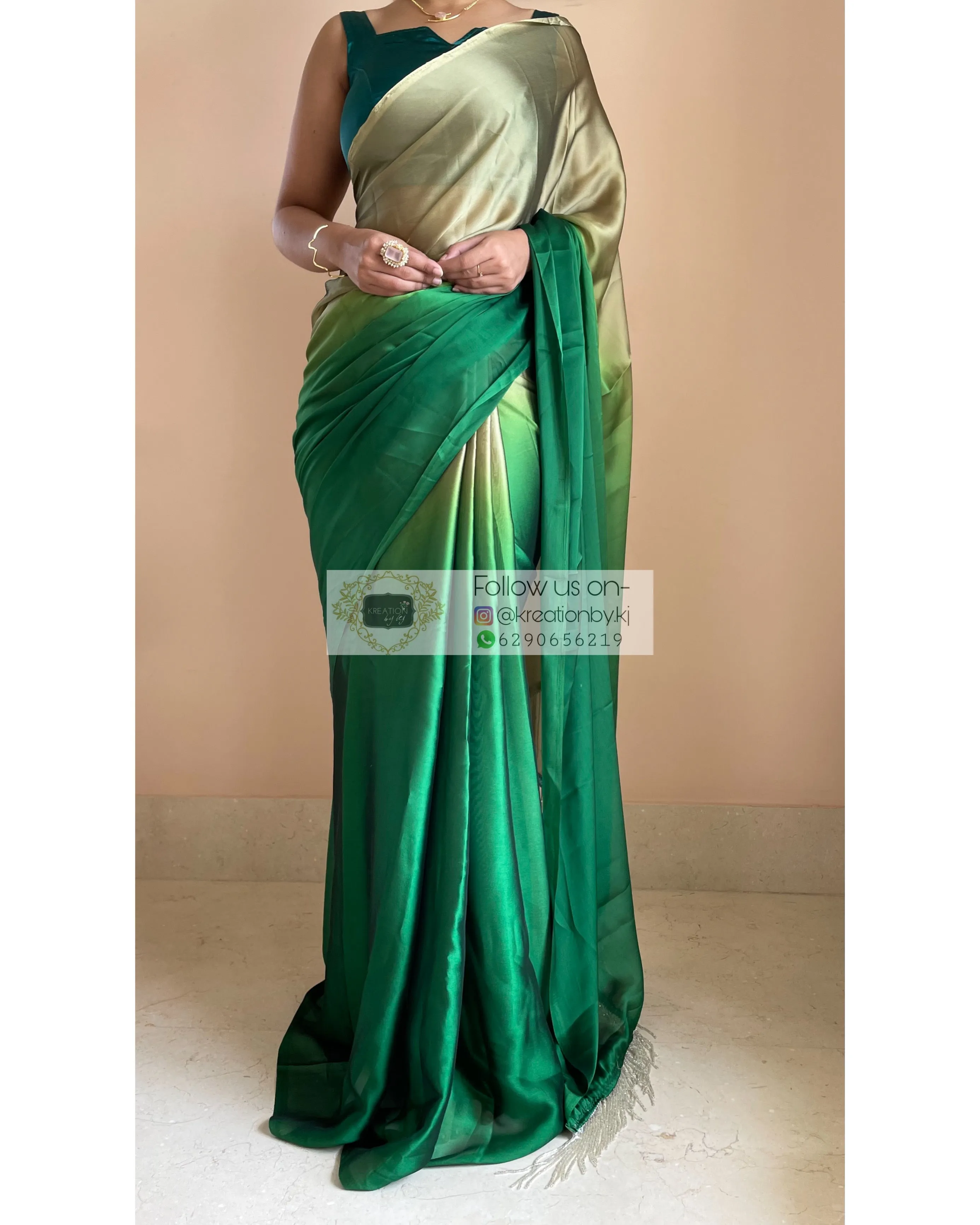 Green Mimosa Ombré Georgette Saree with Handmade Tassels on Pallu