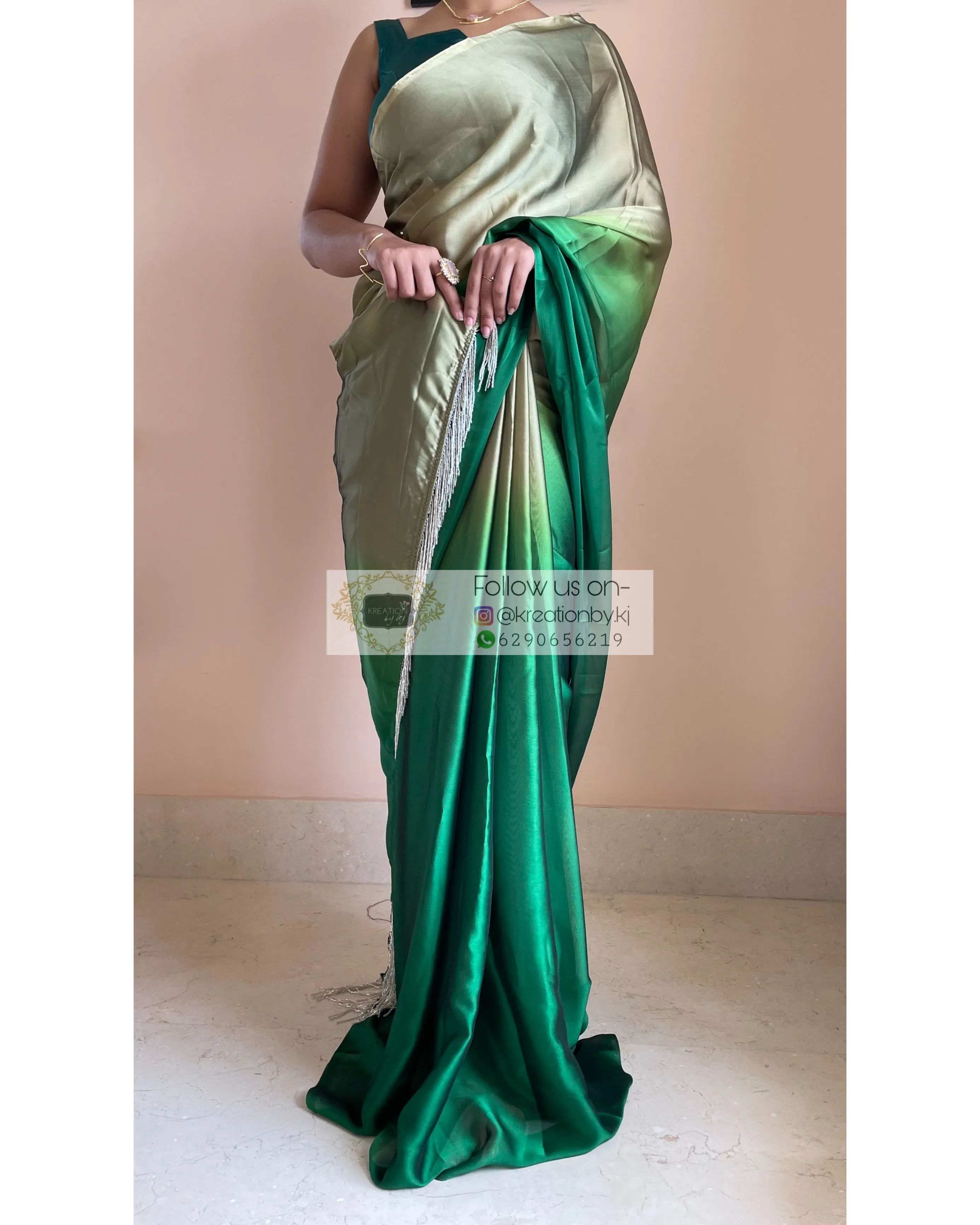 Green Mimosa Ombré Georgette Saree with Handmade Tassels on Pallu