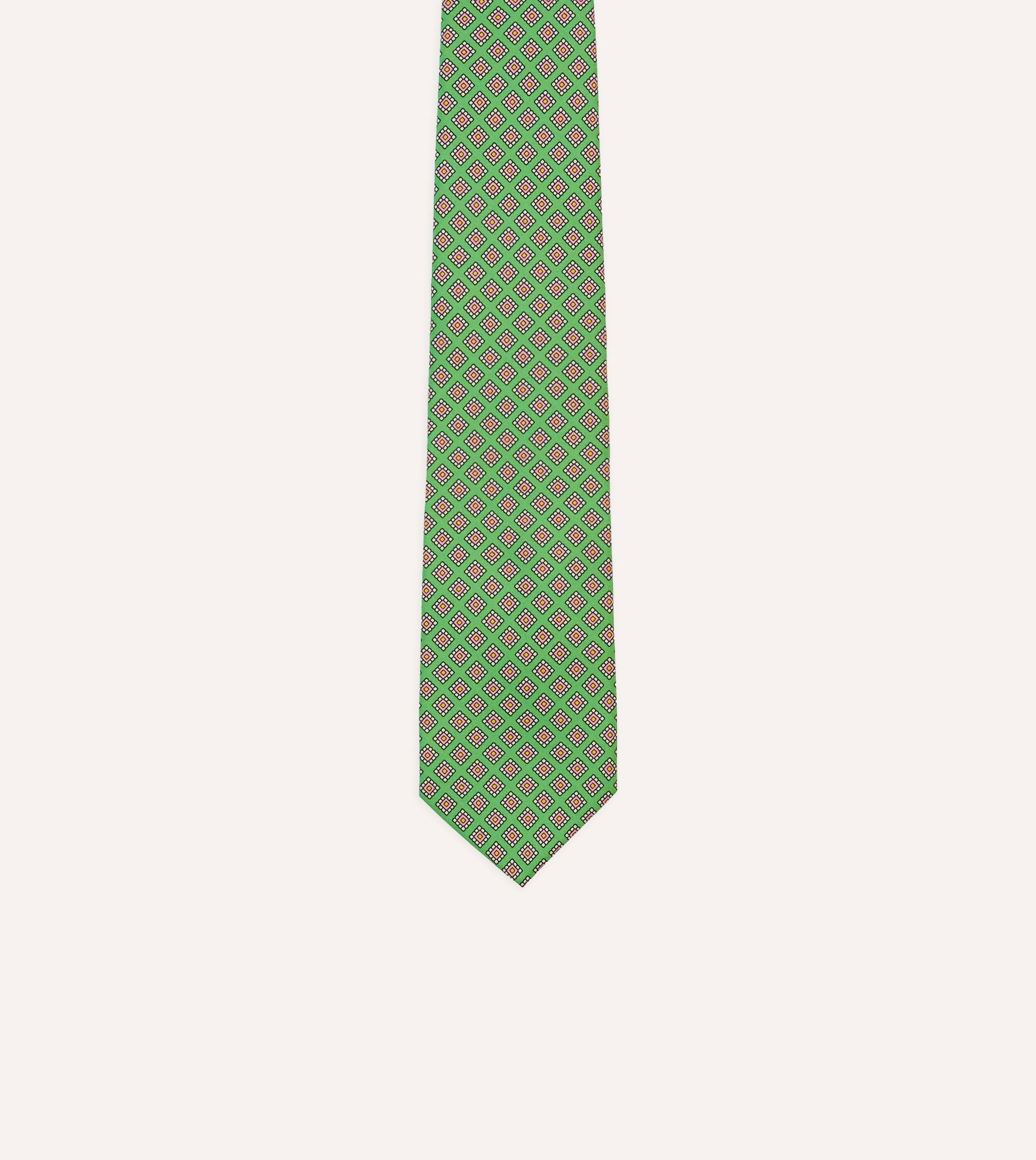 Green Square Medallion Self-Tipped Silk Tie