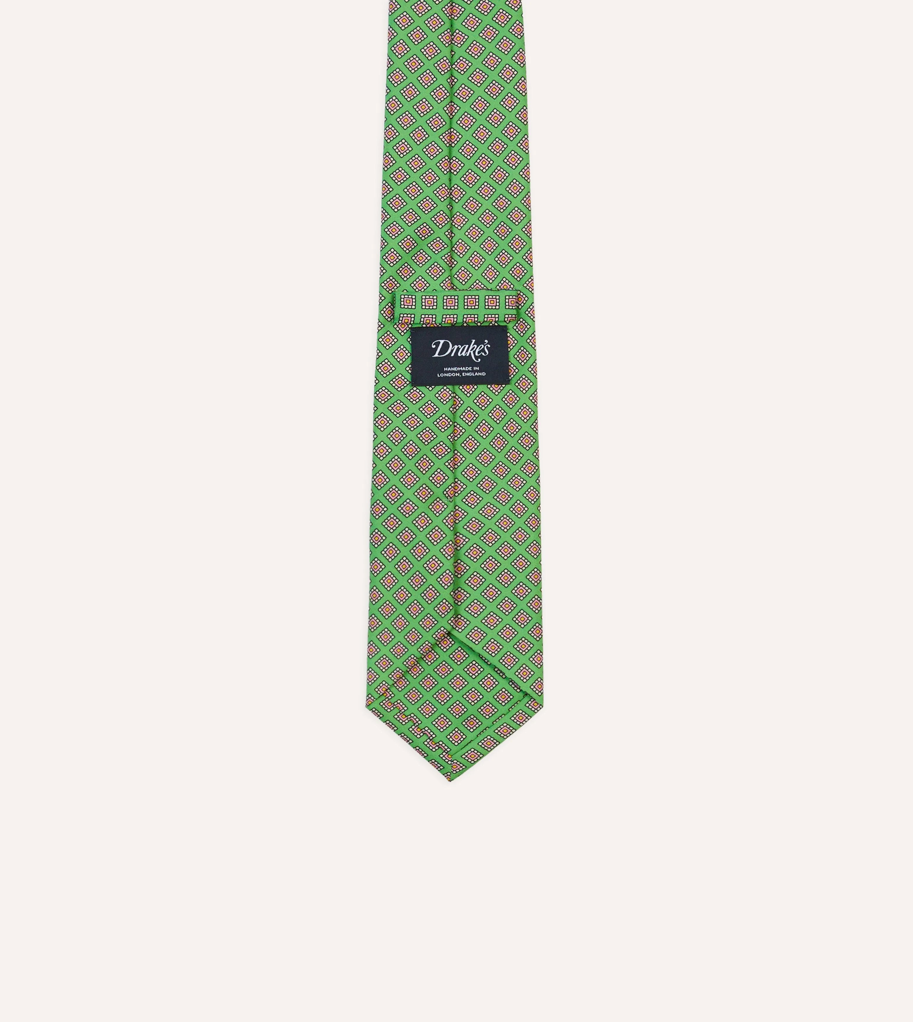 Green Square Medallion Self-Tipped Silk Tie