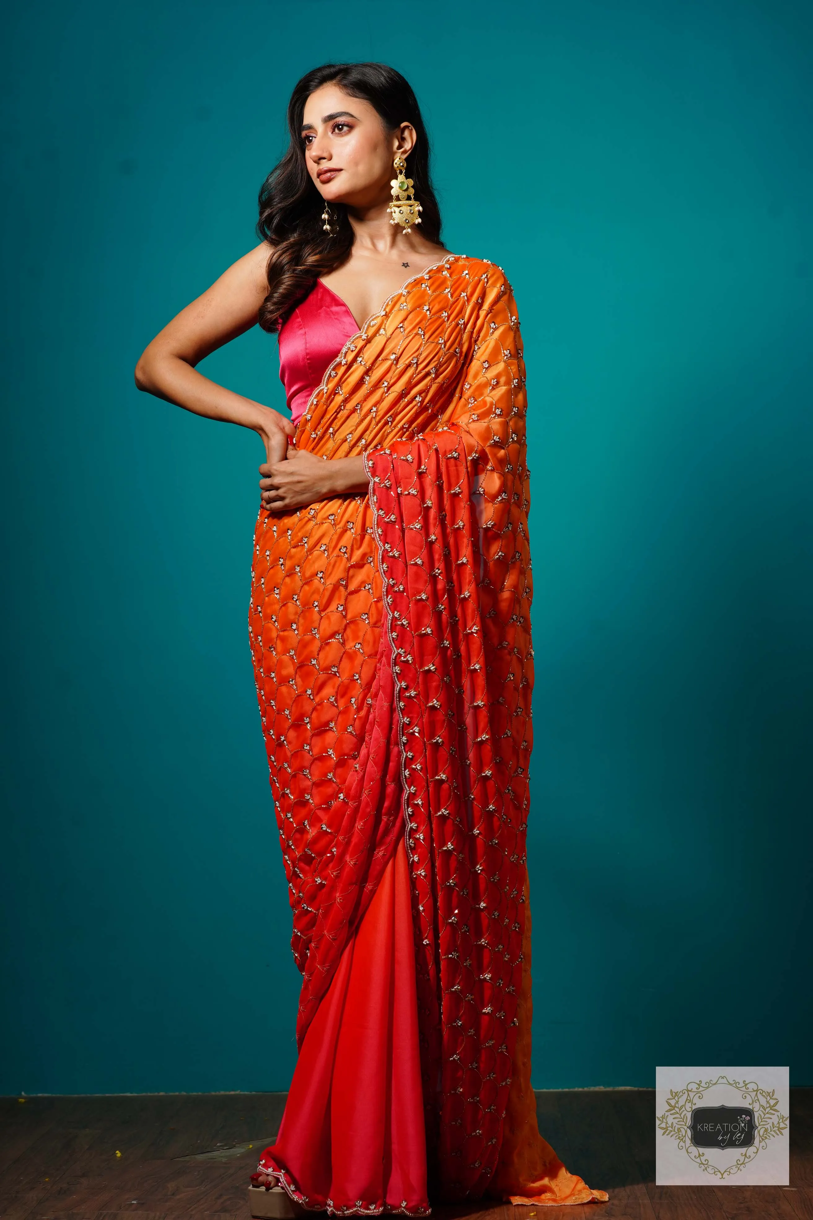 Gulab Khas Ombre Mehraab Jaal Cutdana Saree