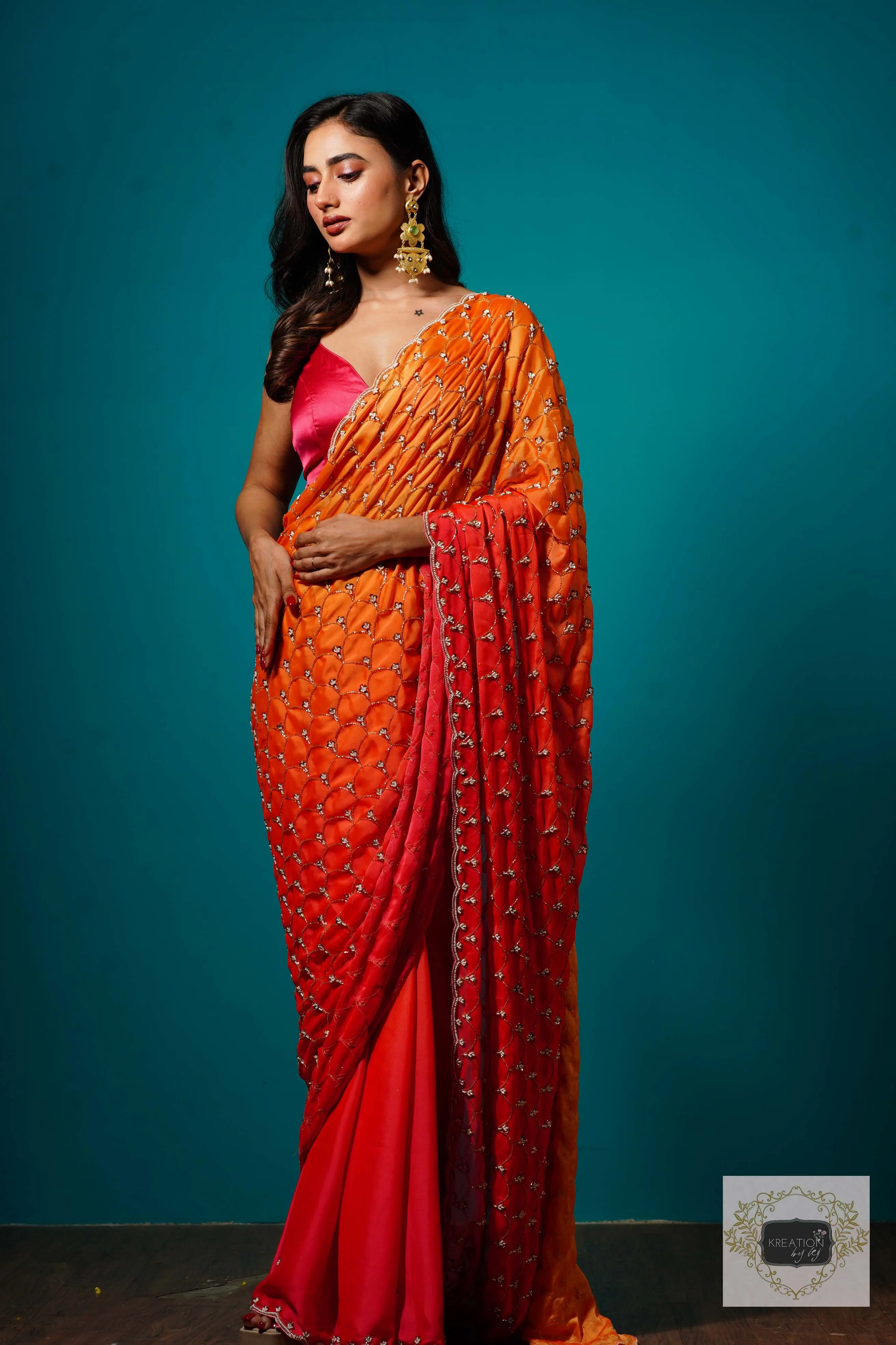 Gulab Khas Ombre Mehraab Jaal Cutdana Saree