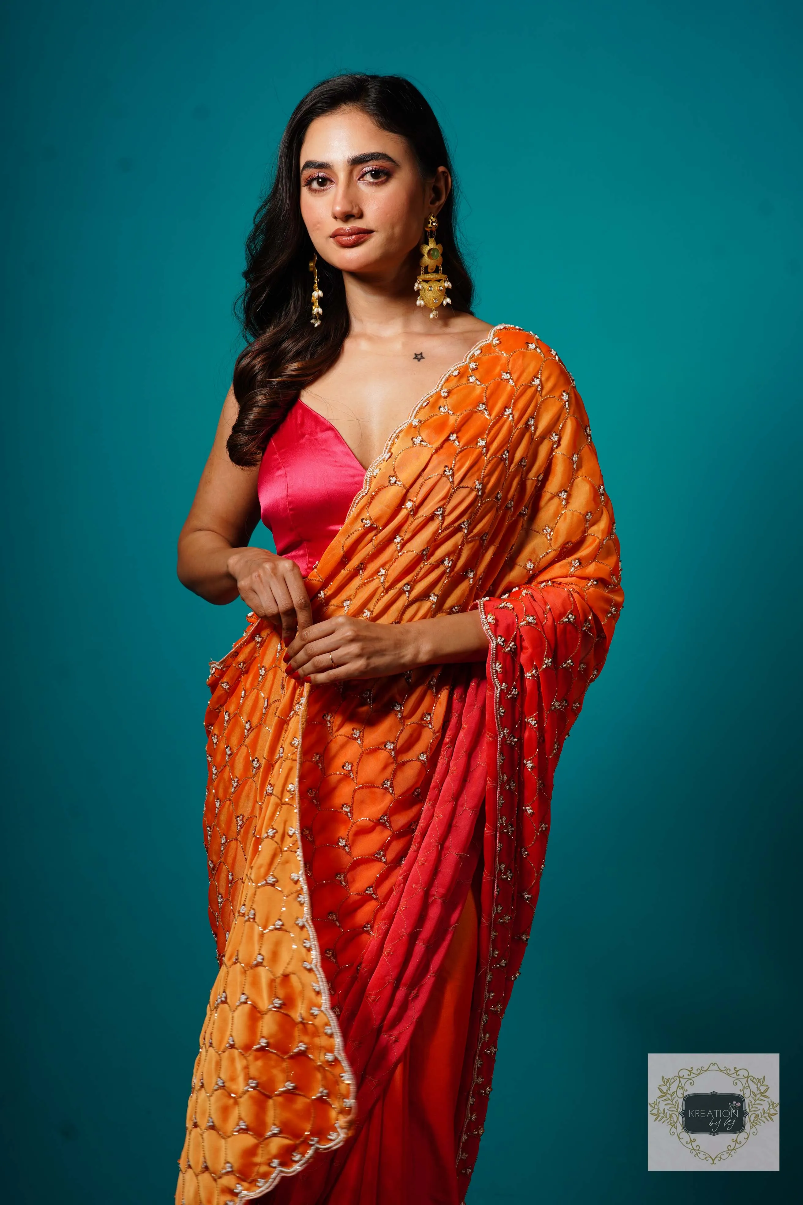 Gulab Khas Ombre Mehraab Jaal Cutdana Saree