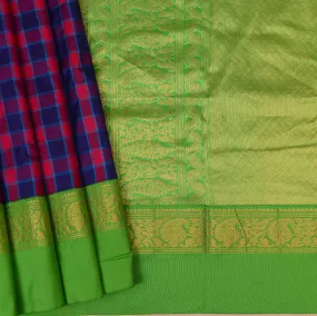 Handwoven Blue and Pink with Green Bangalore Silk Saree - 127N010025DSJ