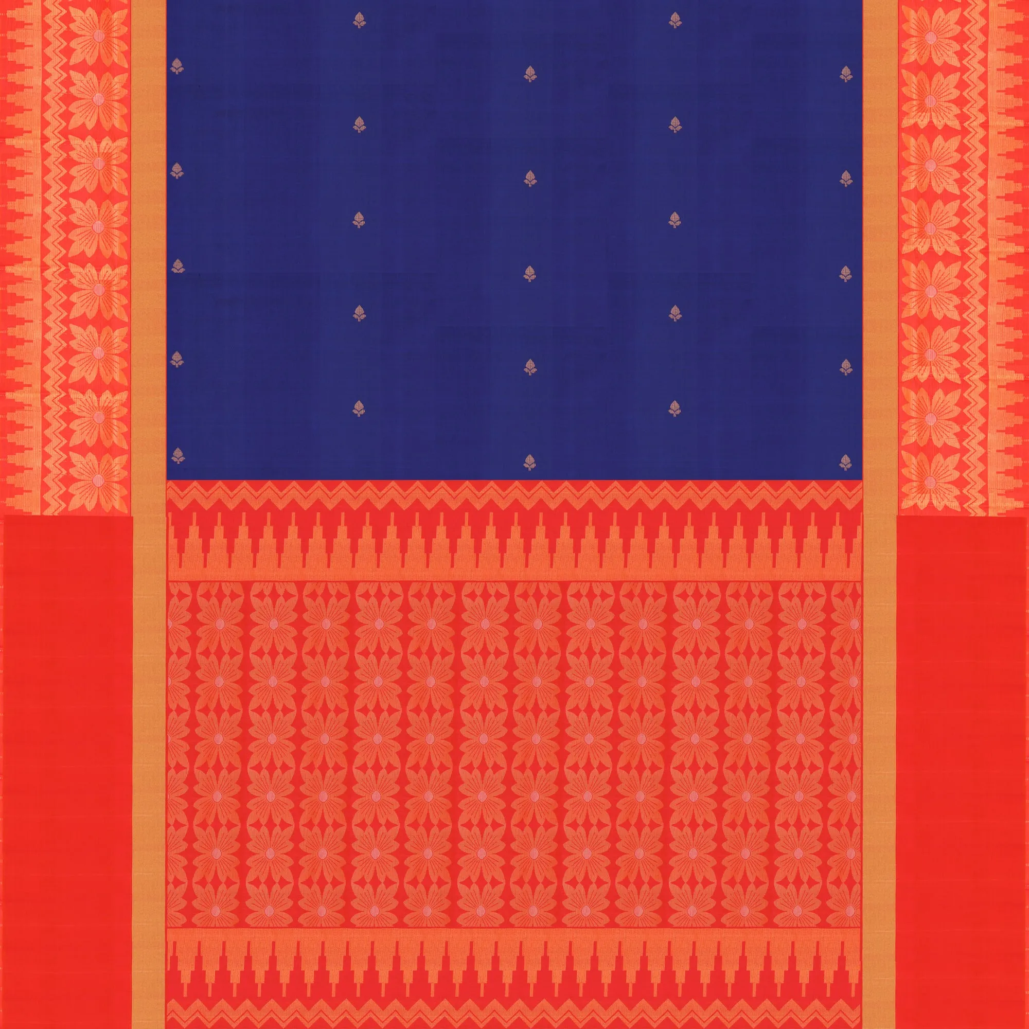 Handwoven Blue with Red Kanjivaram Silk Saree - 379T002625DSA