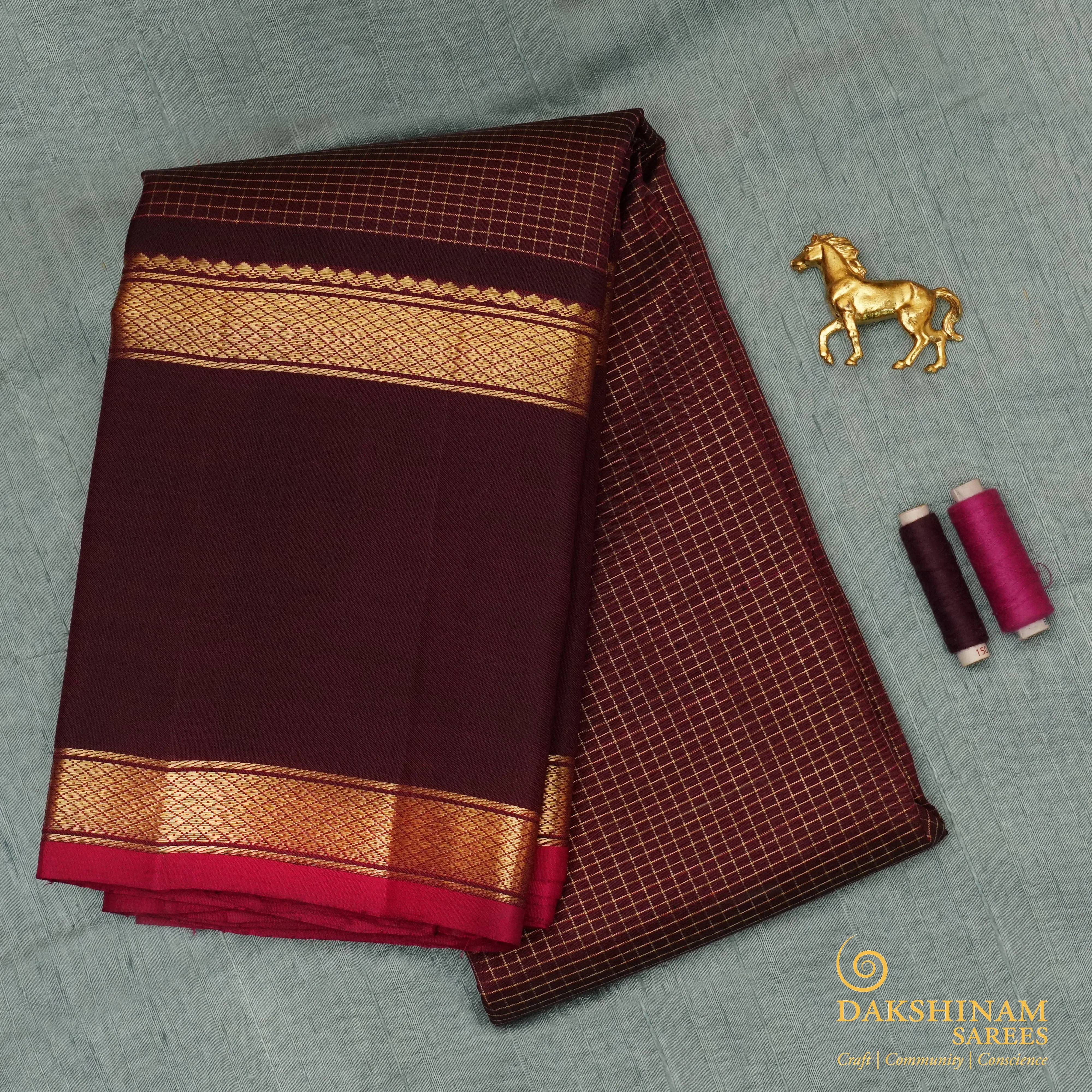 Handwoven Burgundy Kanjivaram Silk Saree - 1579T006364DSC