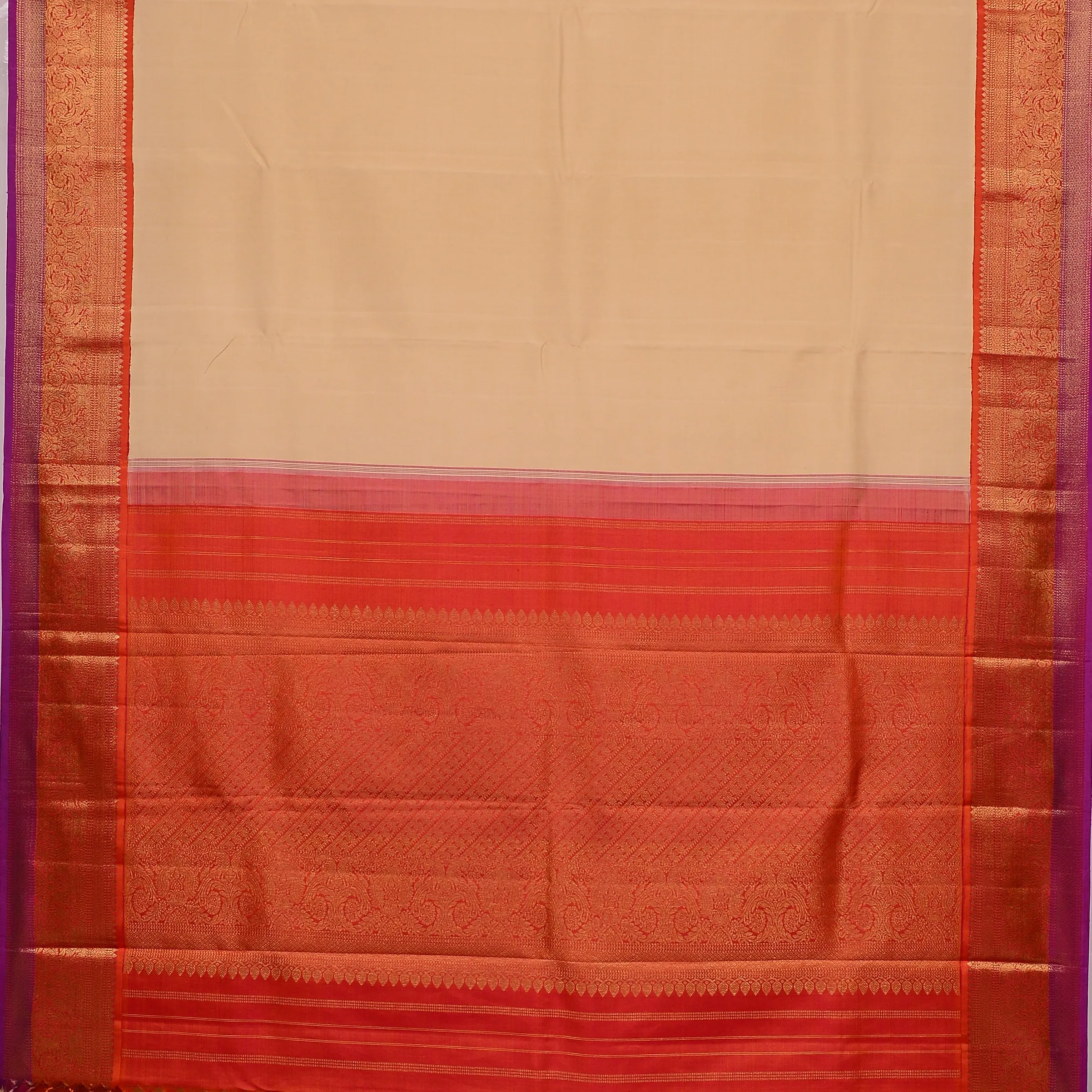 Handwoven Cream with Pink Kanjivaram Silk Saree - 147N009938DSJ