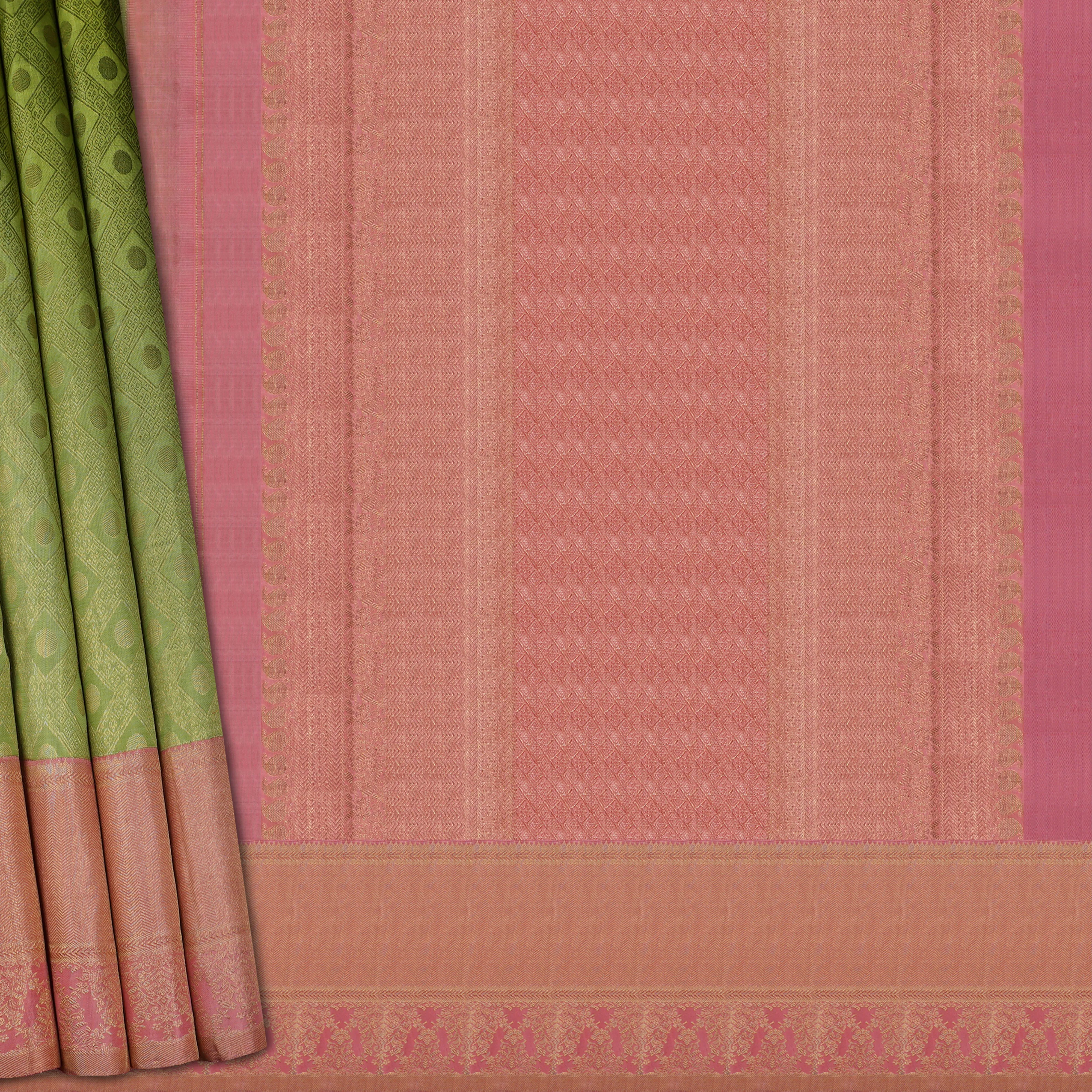 Handwoven Green with Pink Kanjivaram Silk Saree - 1705T005932DSC