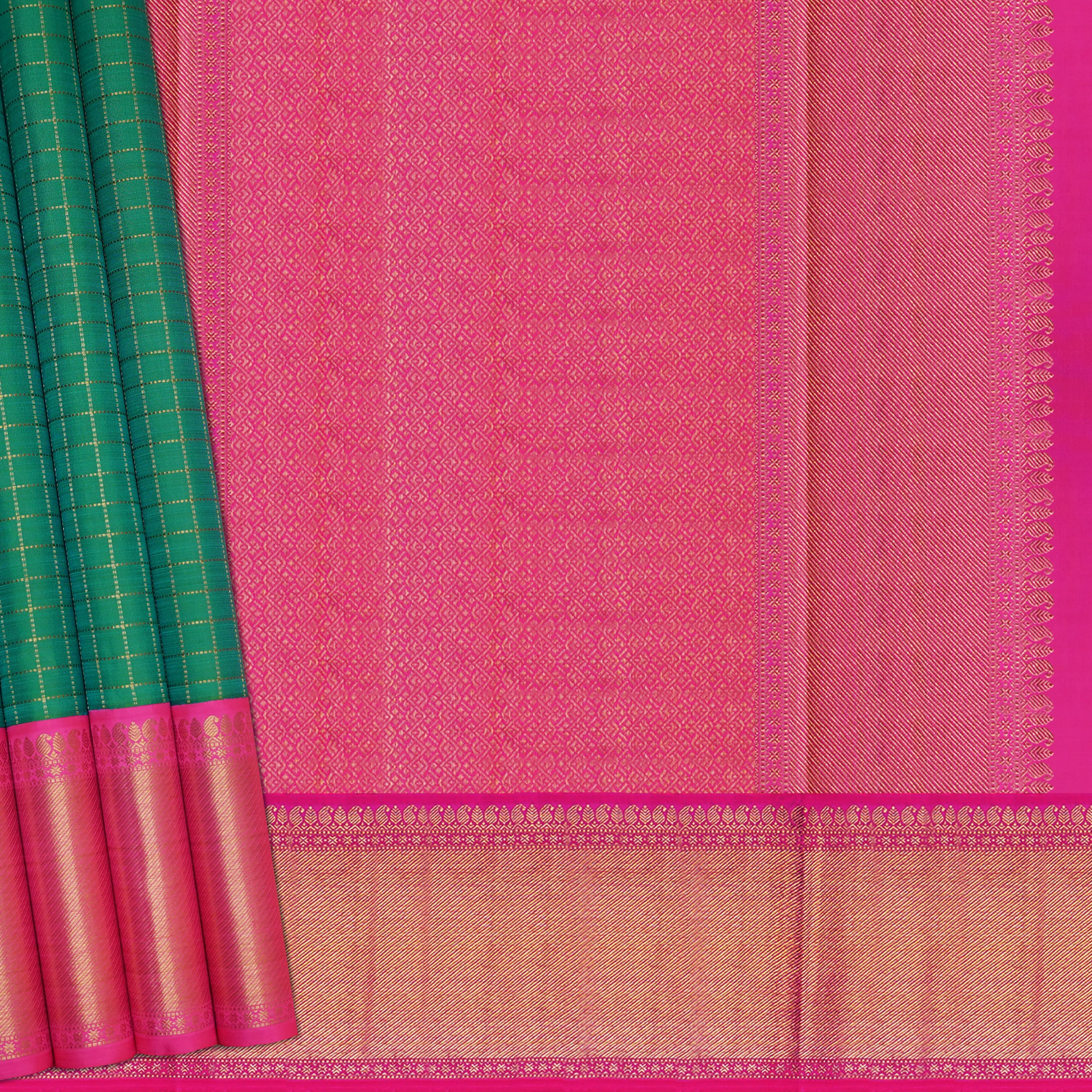 Handwoven Green with Pink Kanjivaram Silk Saree - 1905T008763DSC