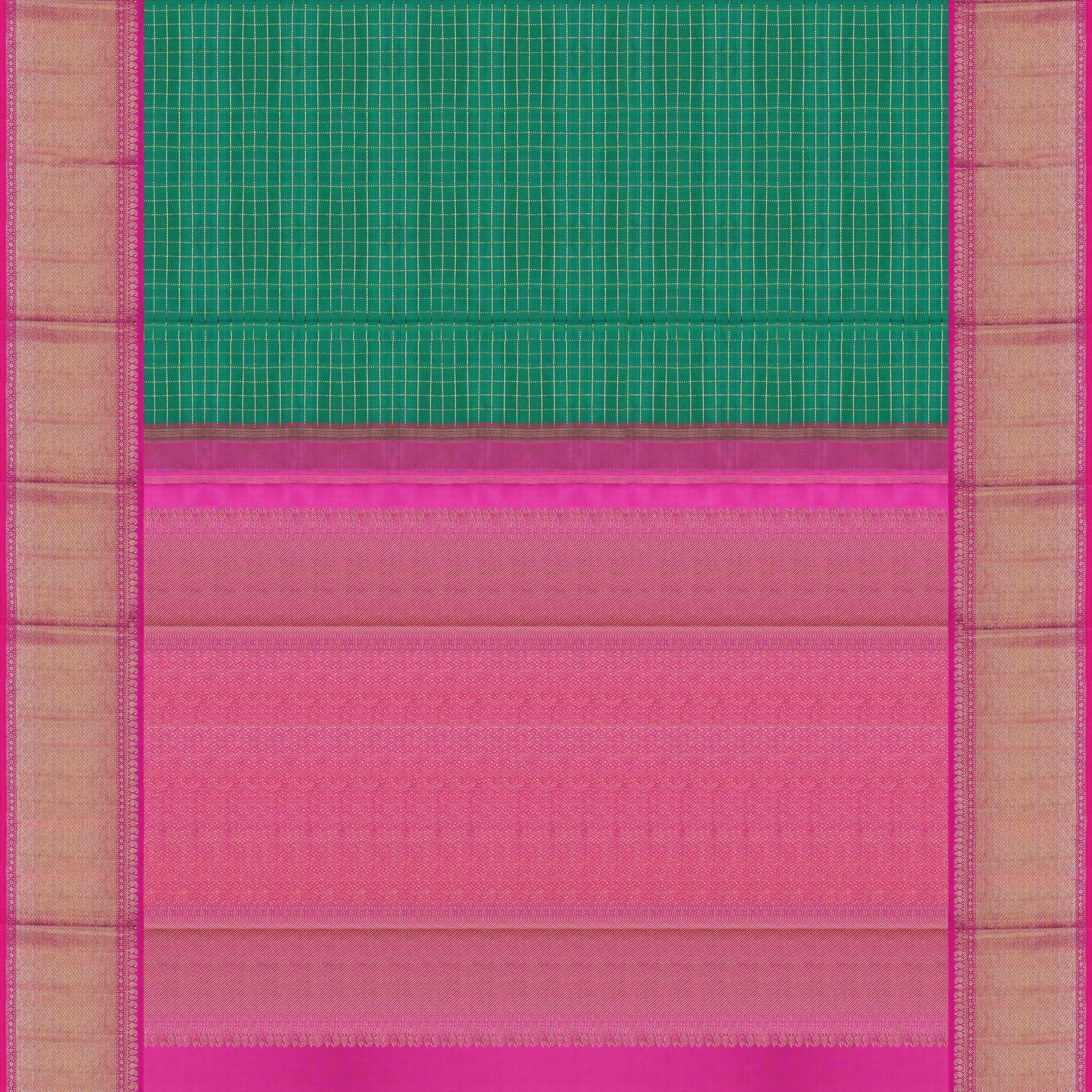 Handwoven Green with Pink Kanjivaram Silk Saree - 1905T008763DSC