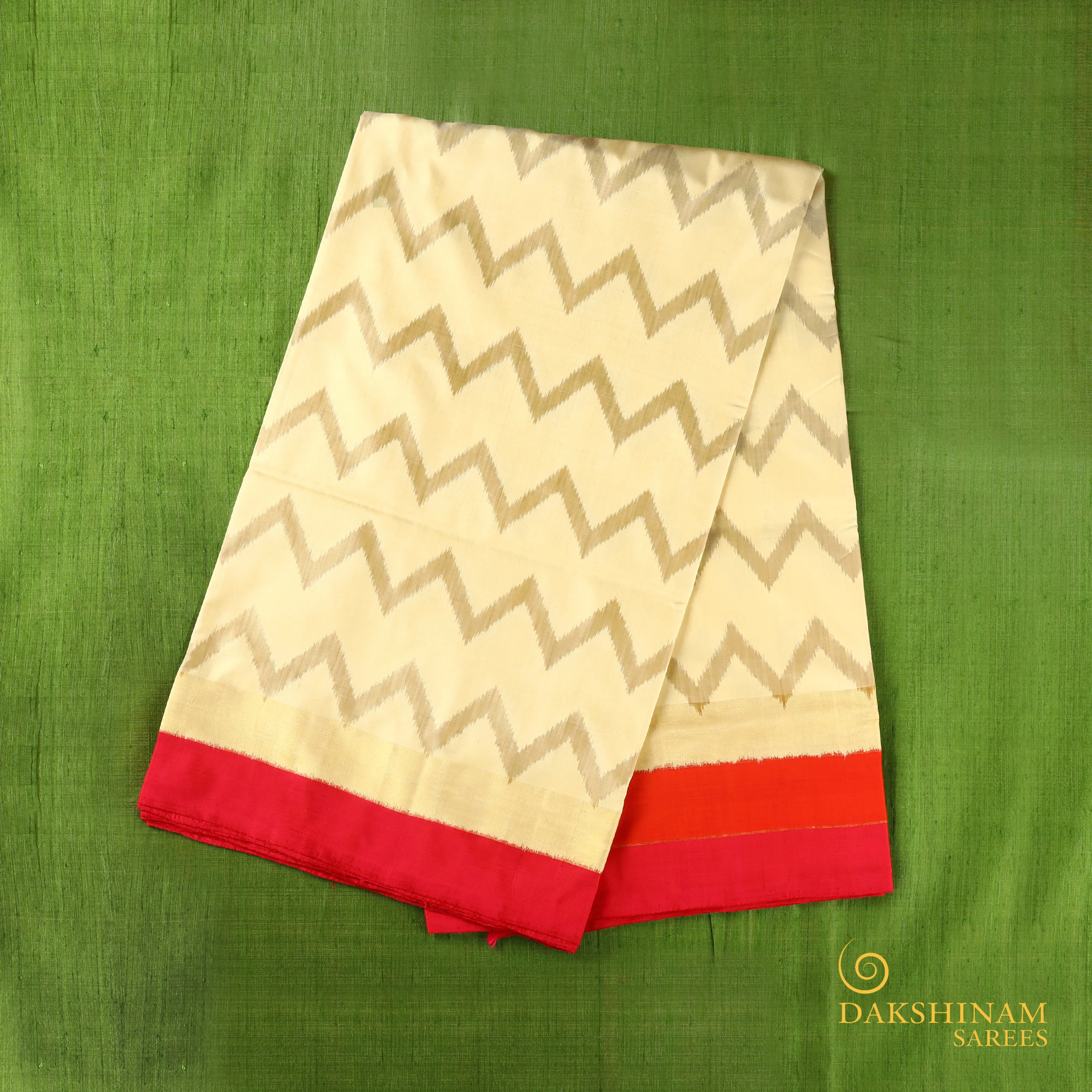 Handwoven Off-white and Pink Ikat Silk Saree - 403T000412DSC