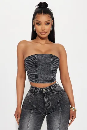 Have It My Way Strapless Moto Denim Top - Black Wash