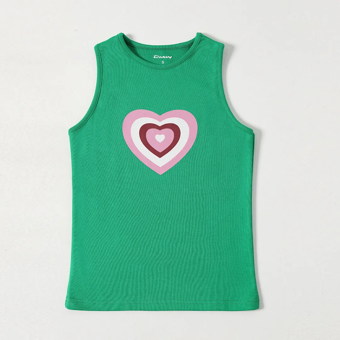 Heart Print Ribbed Tanktop