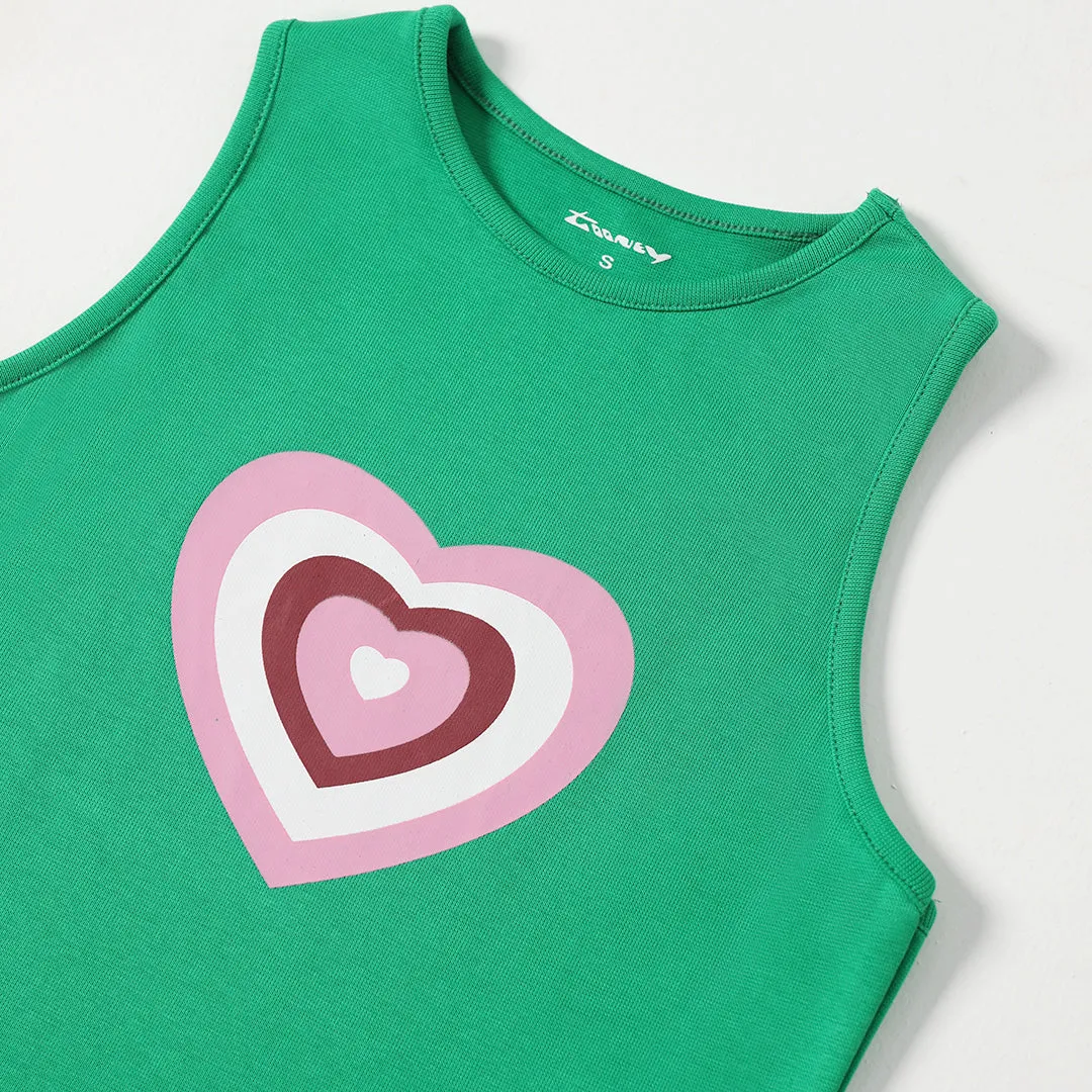 Heart Print Ribbed Tanktop