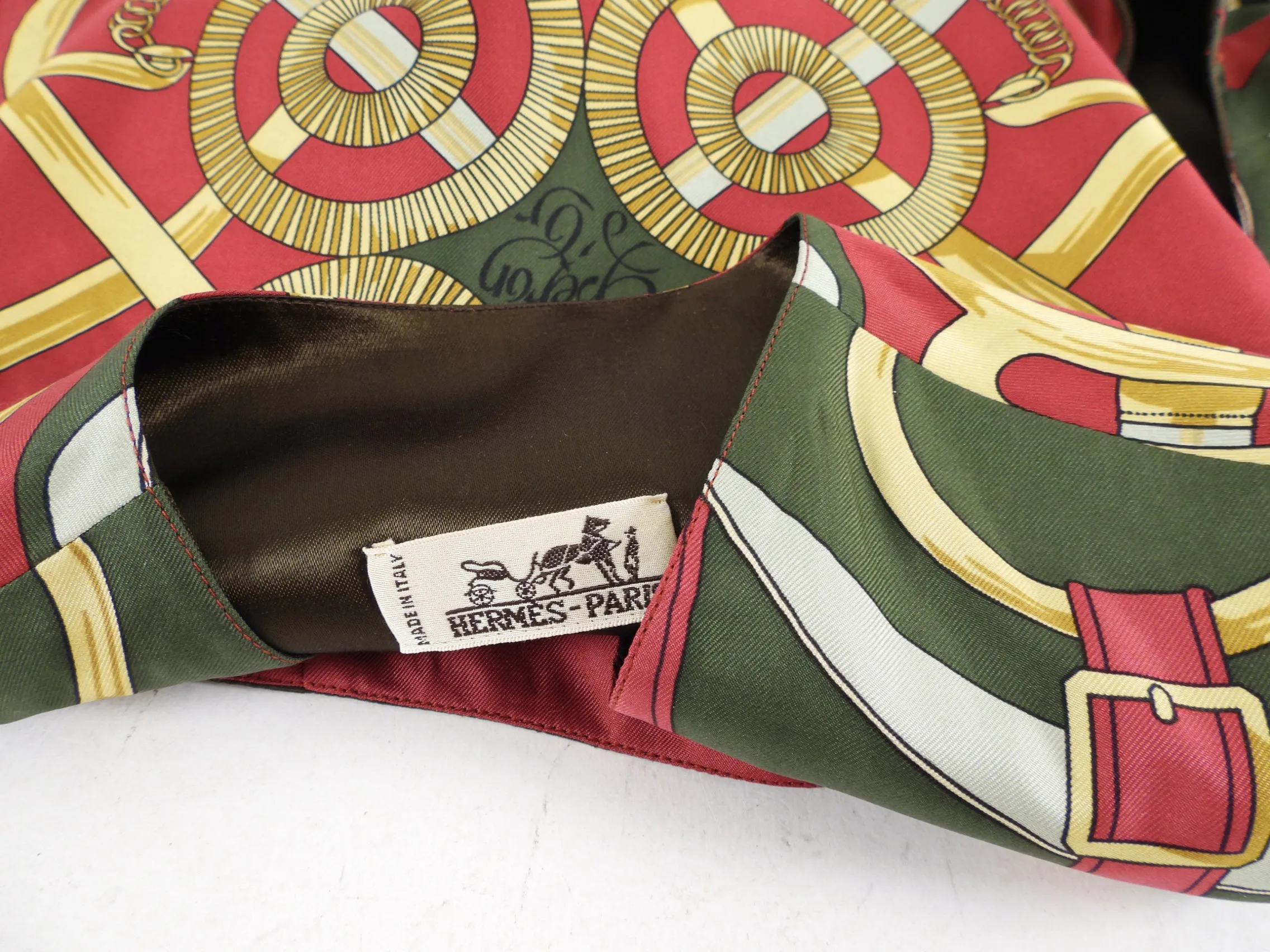 Hermes Dark Green and Red Eperon D'or Vintage Silk Scarf Print Vest