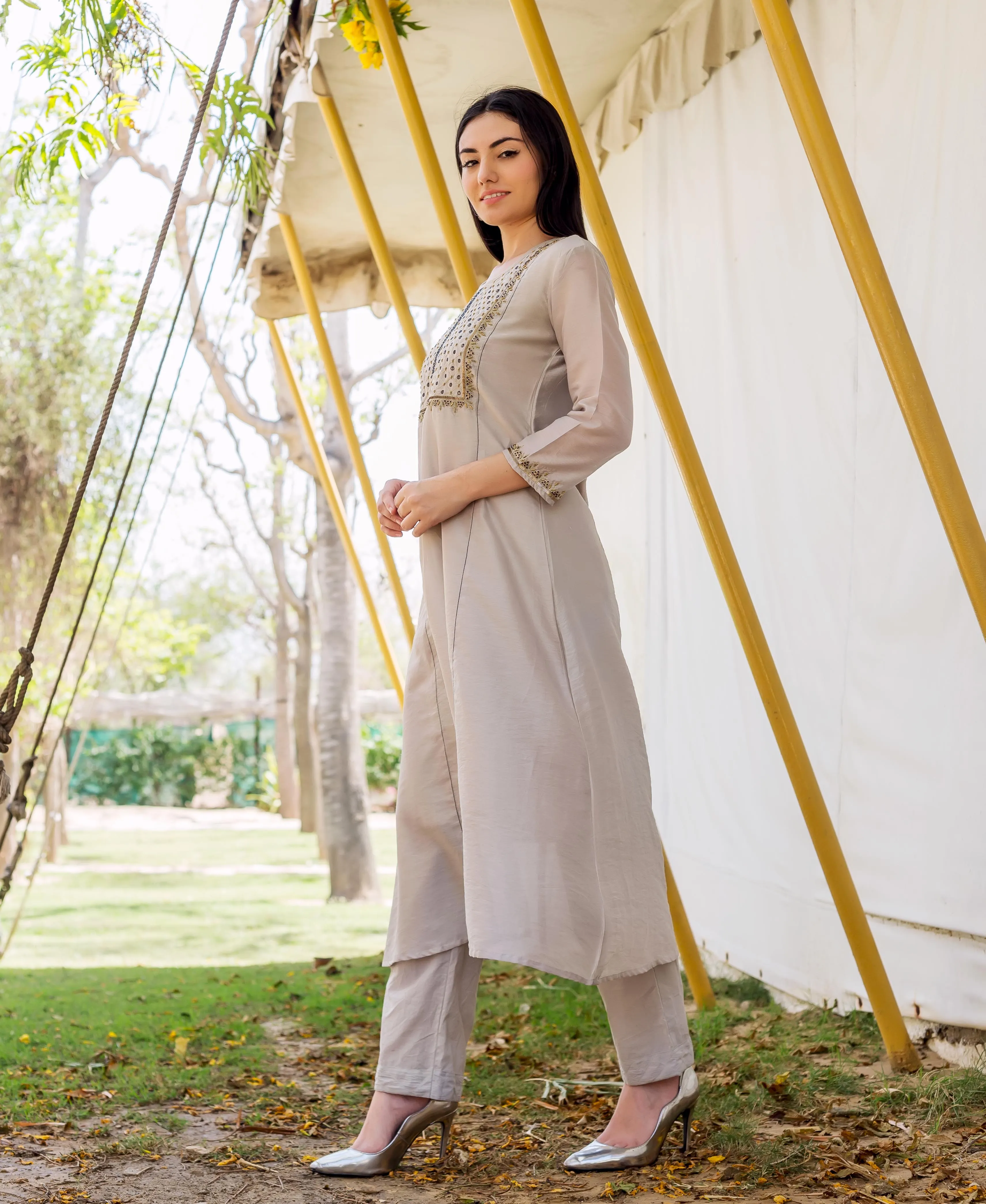 Imara Grey Embroidered Kurta