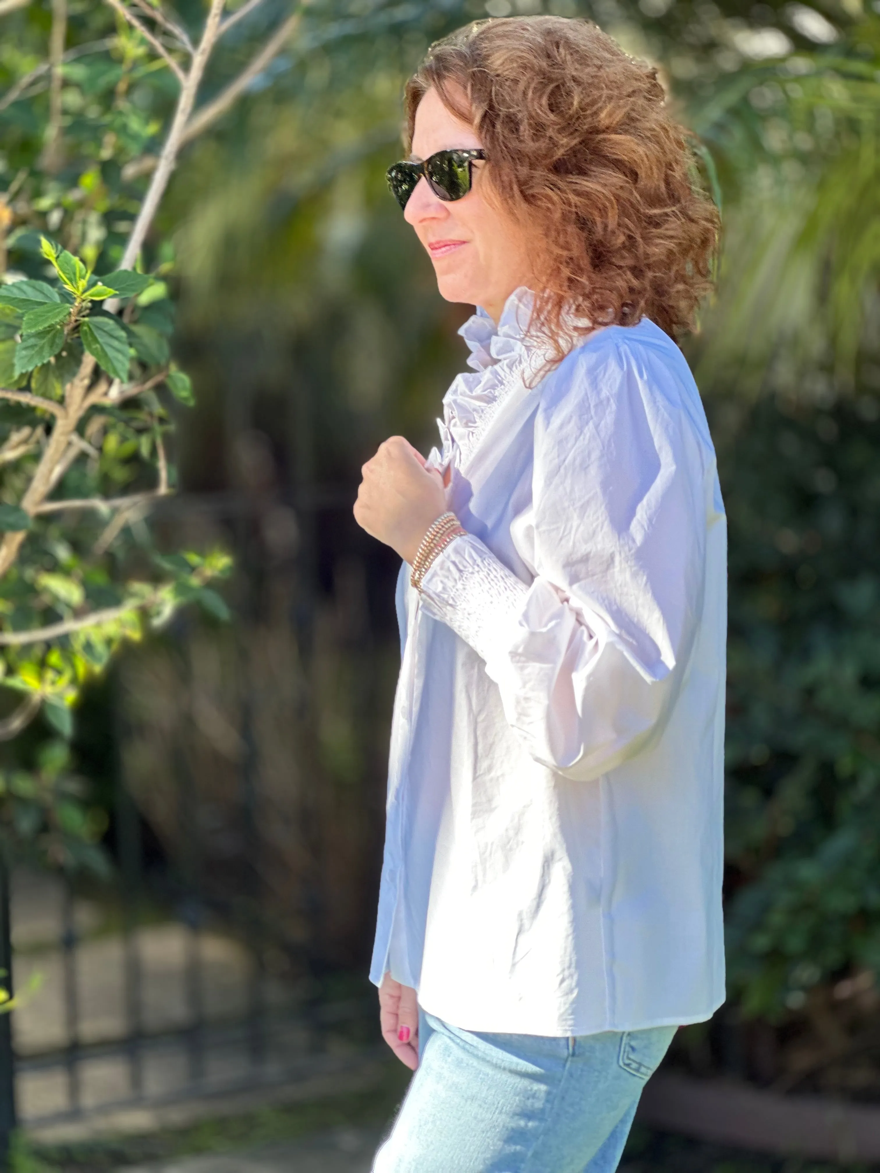 Joy Joy Ruffle Collar Blouse in White