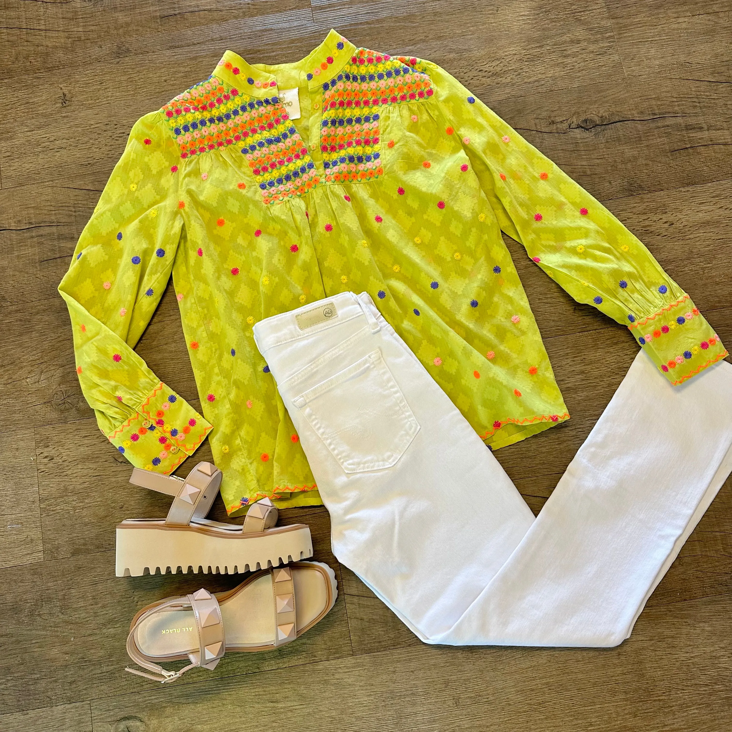 Juniper Berry Blouse in Lime with embroidered by Nimo